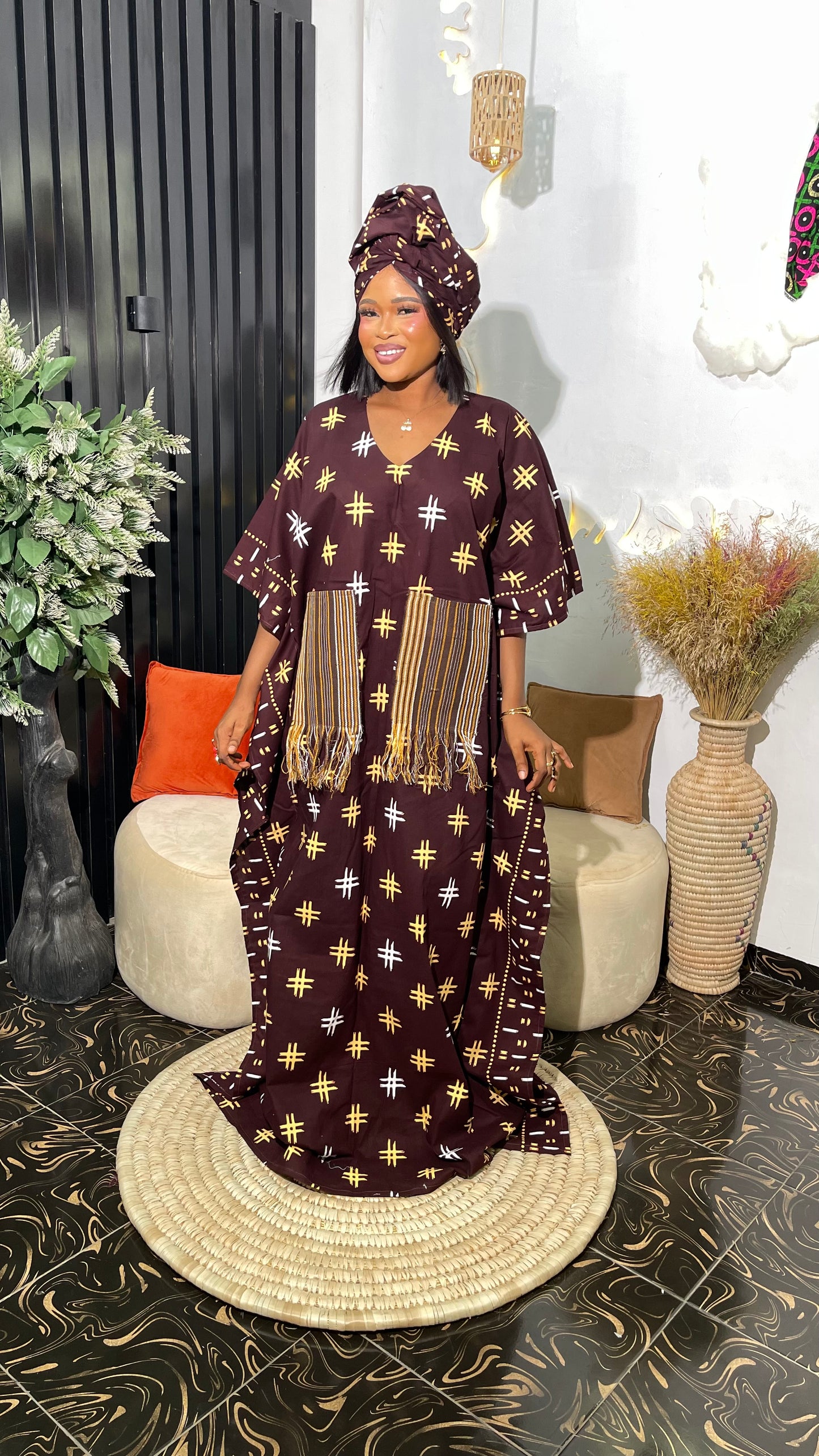 Jire Ankara maxi free dress with Aso Oke Pocket