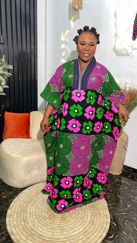 Vee Stylish Maxi Ankara Dress With Aso Oke