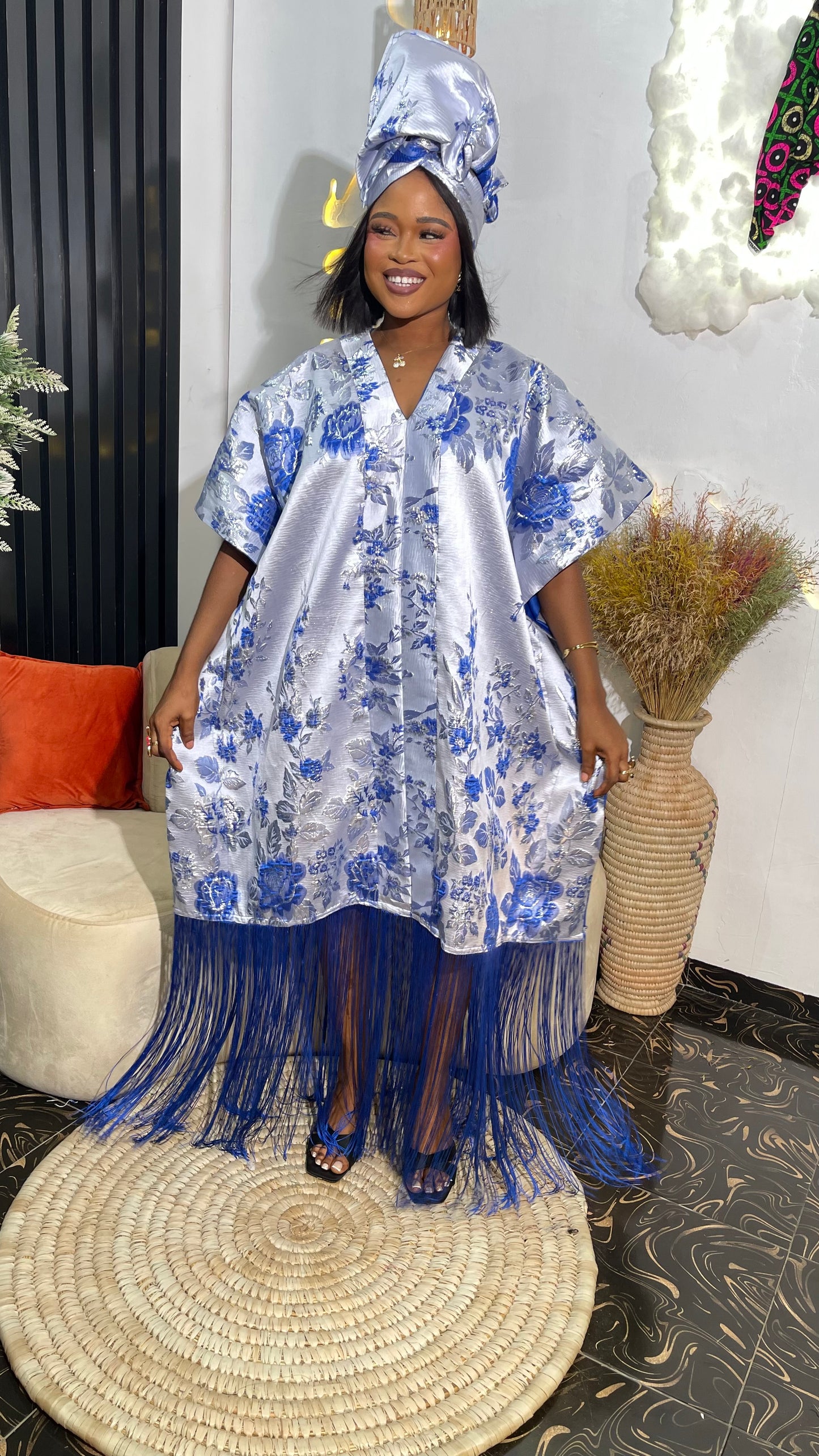 Aramide Damask  / Brocade Dress With Fringe
