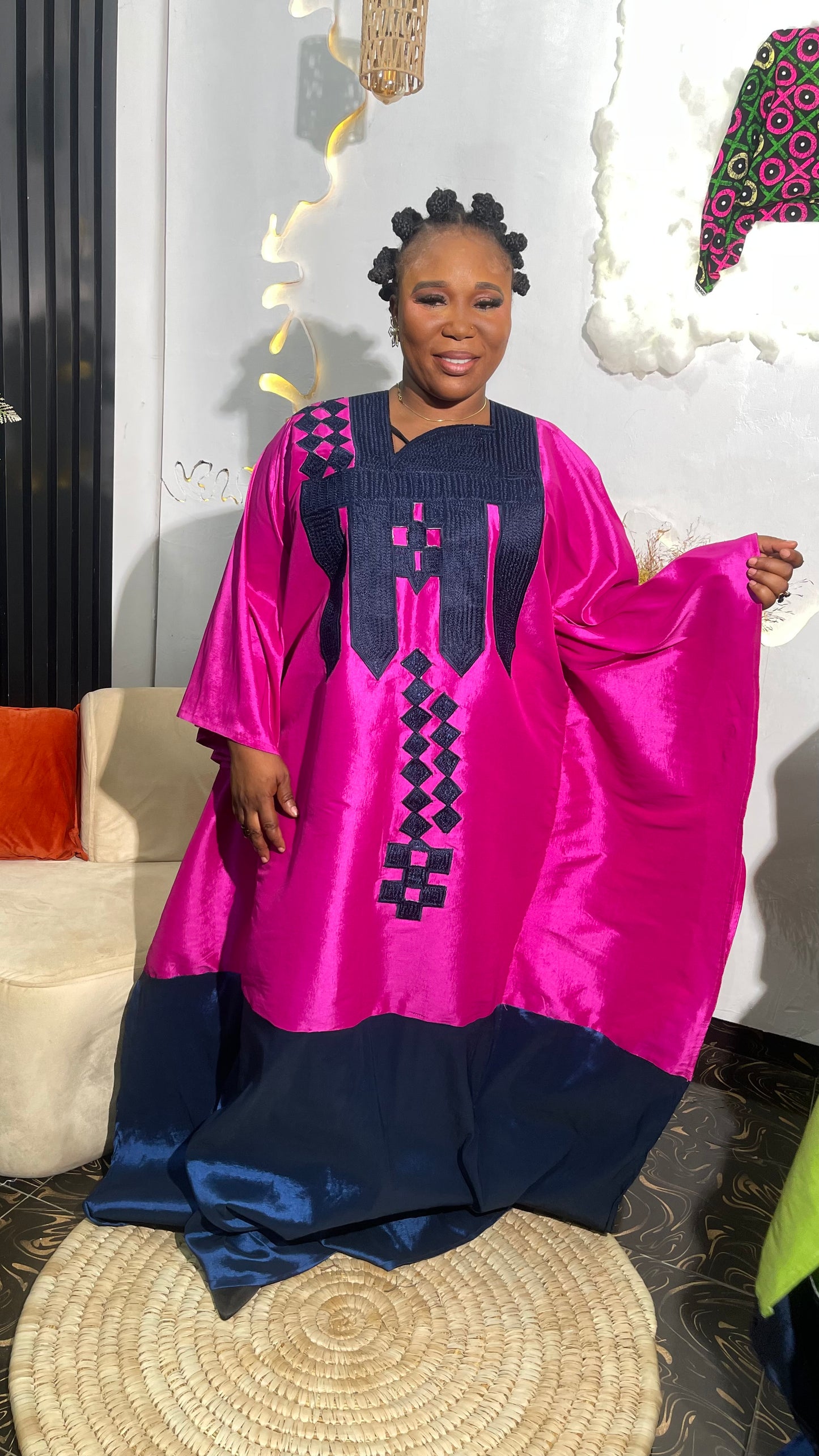 Rukie Luxury Micado Bubu Dress With Embroidery