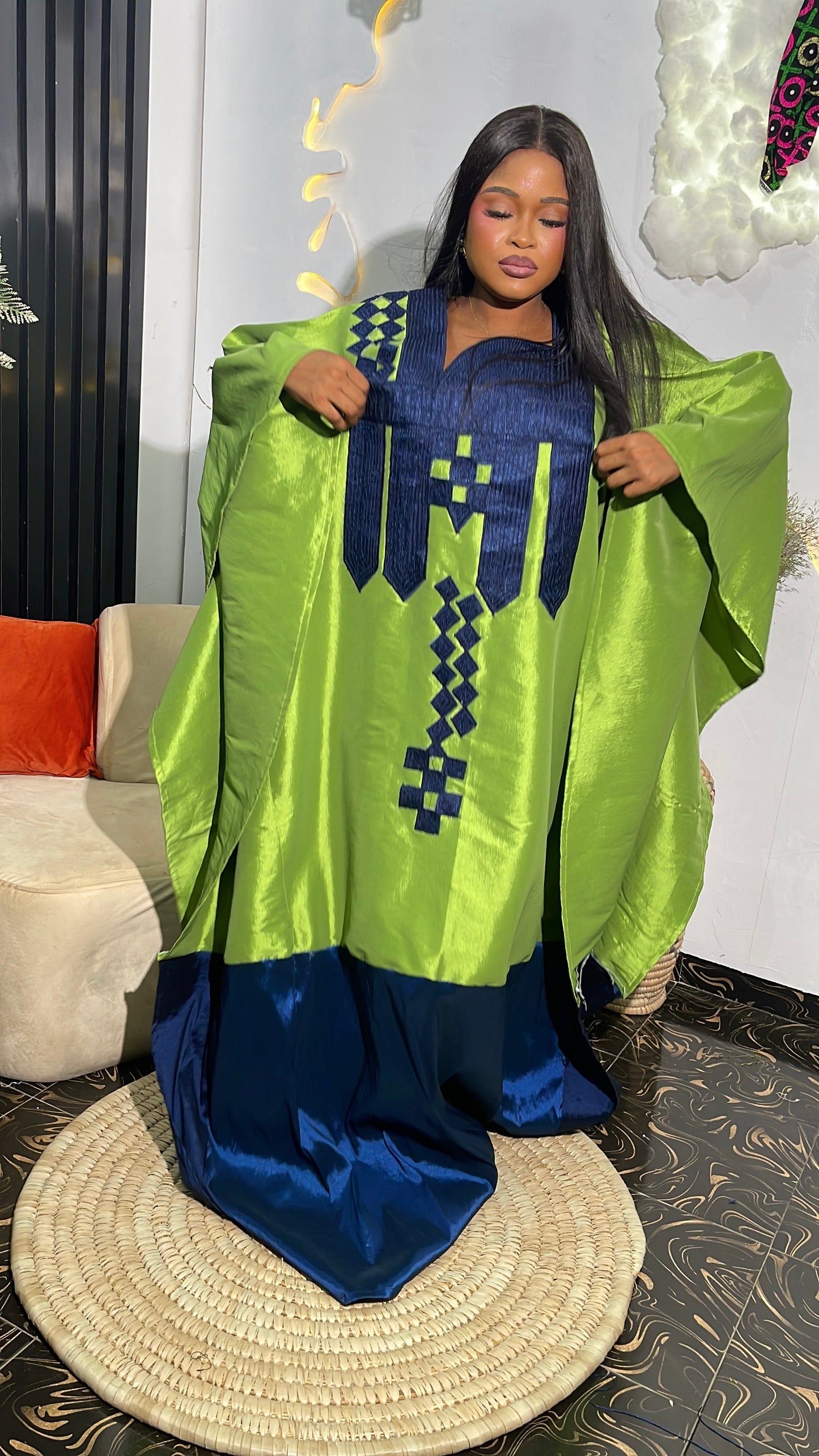 Rukie Luxury Micado Bubu Dress With Embroidery