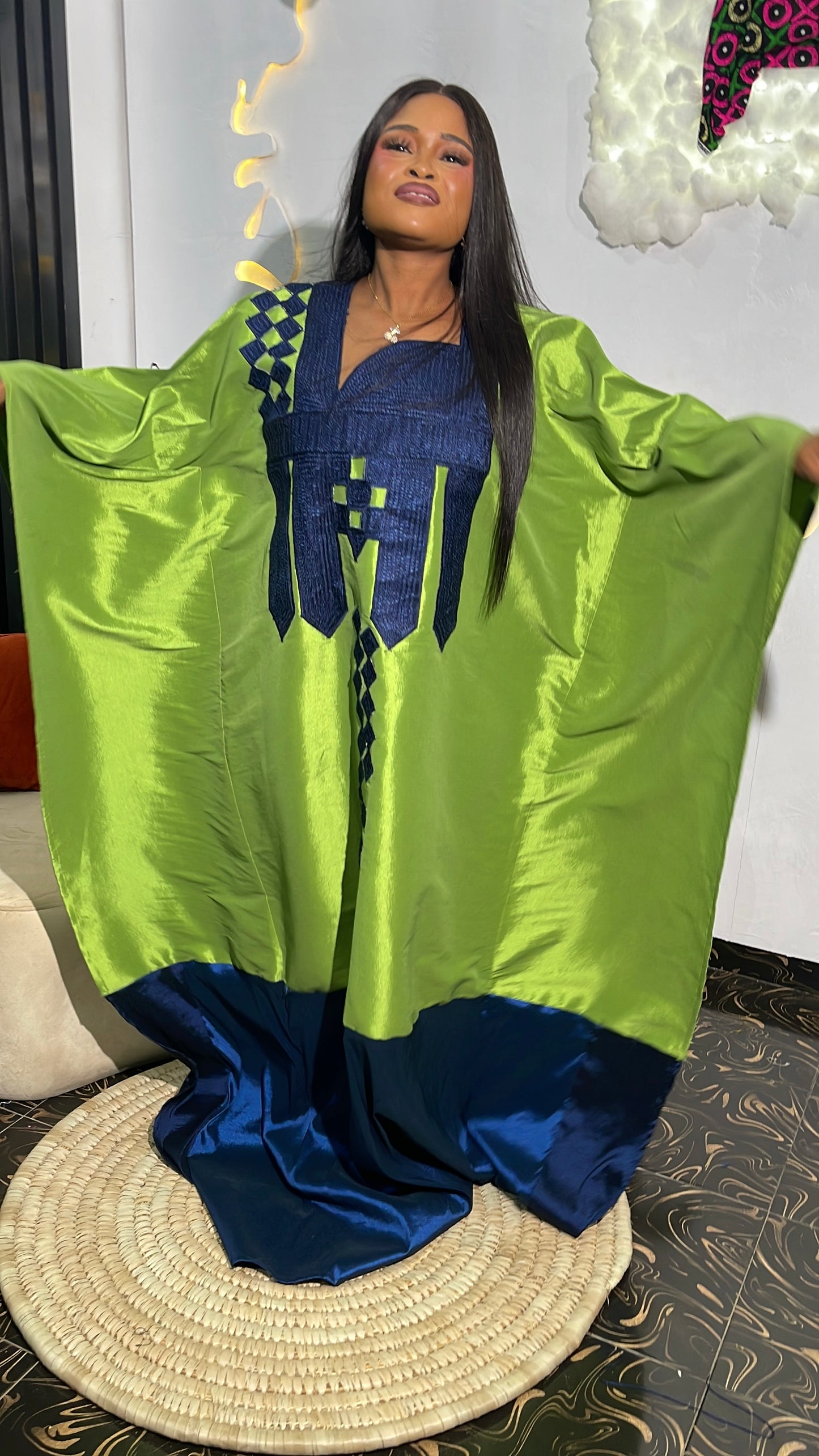 Rukie Luxury Micado Bubu Dress With Embroidery