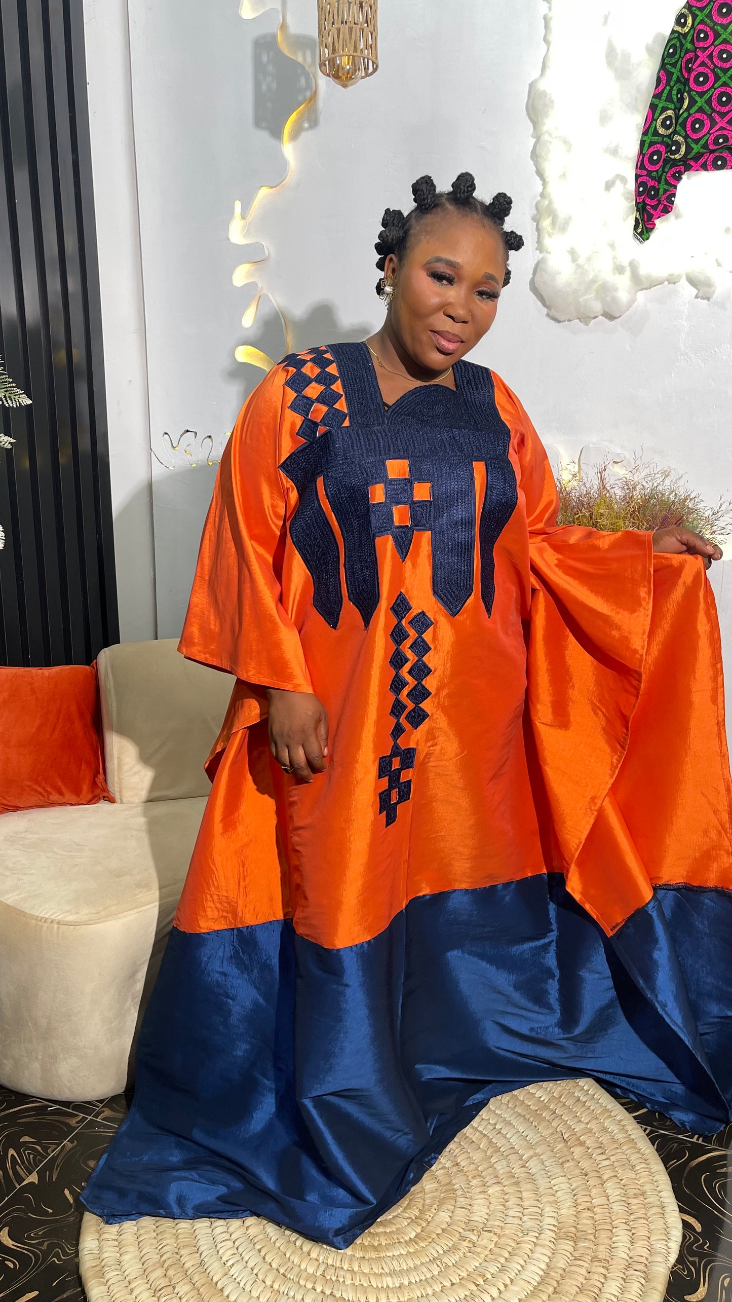 Rukie Luxury Micado Bubu Dress With Embroidery