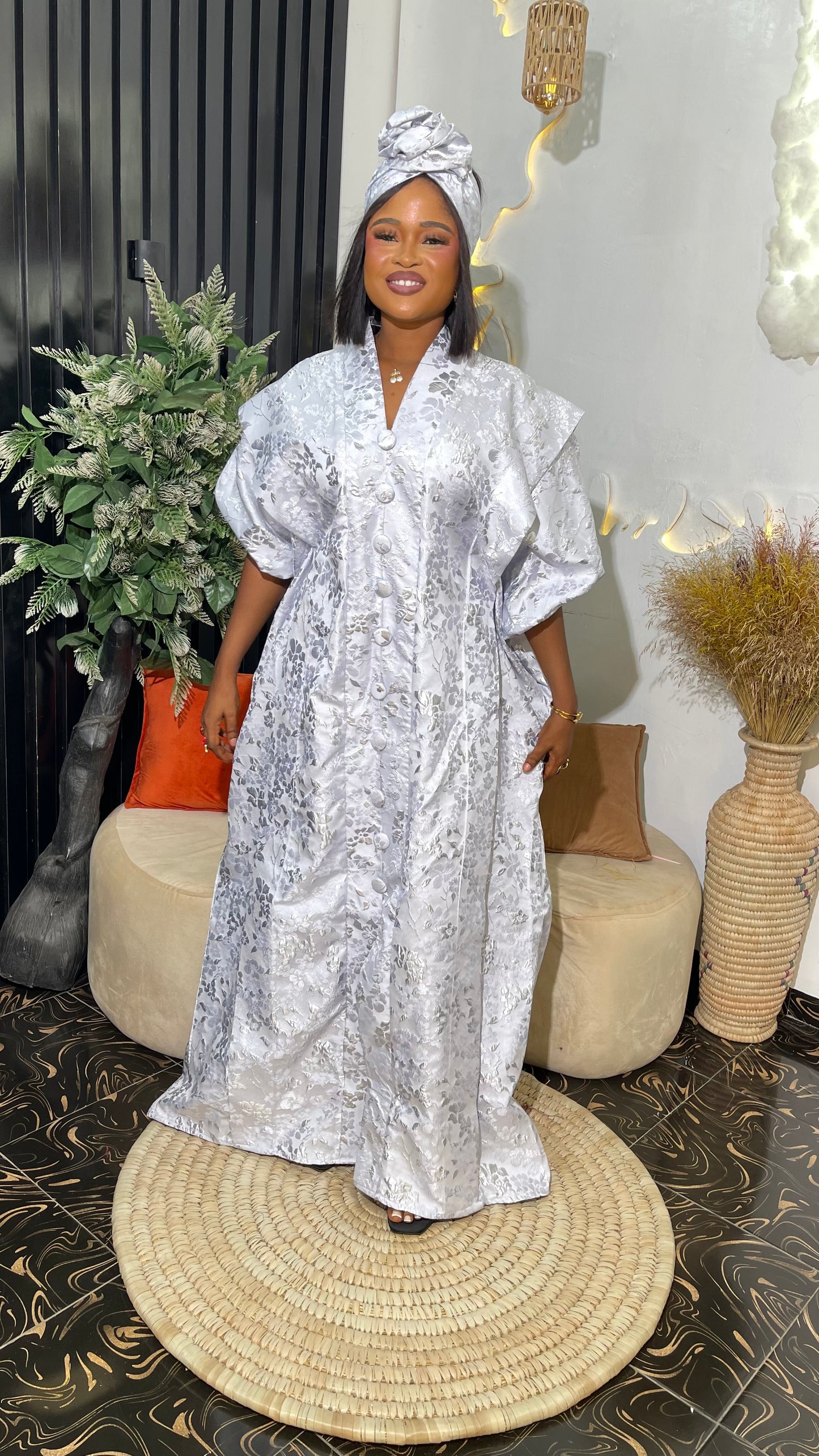 Sewa Elegant Damask bubu dress in white