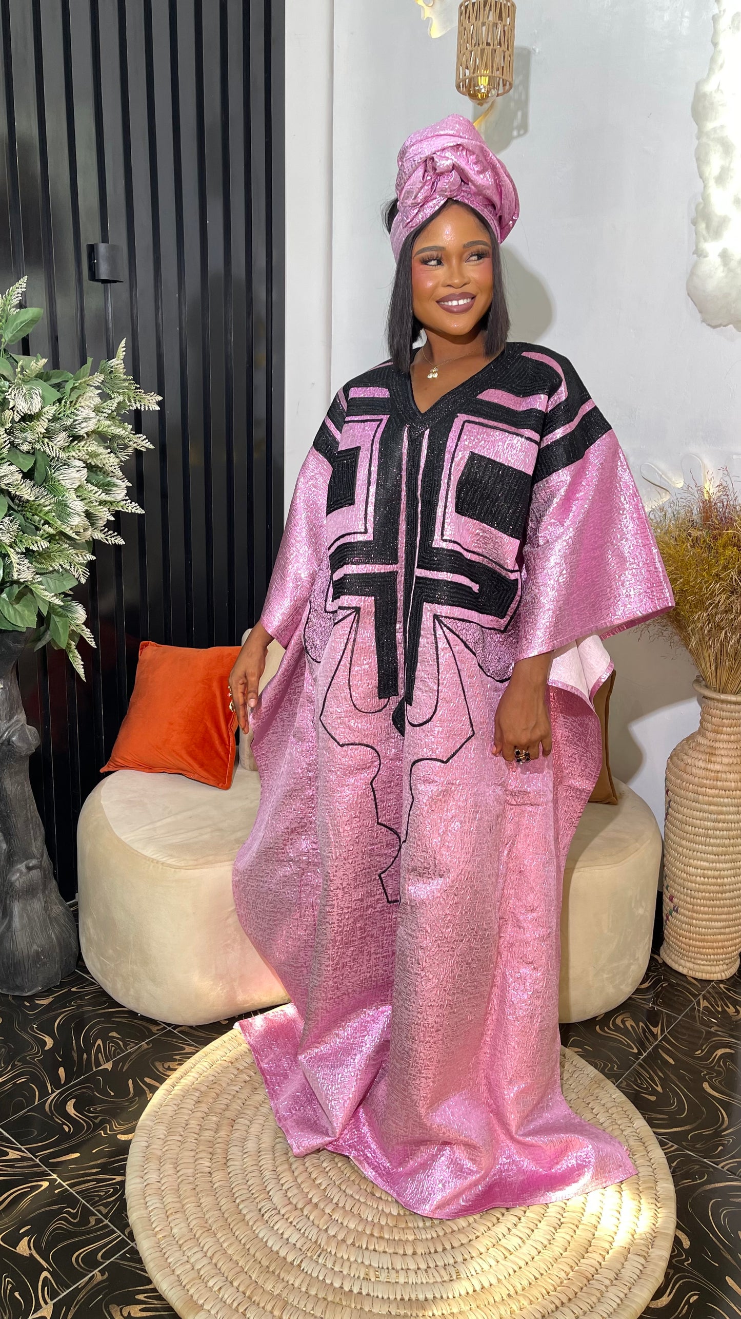 Morire Luxury Damask bubu dress with embroidery