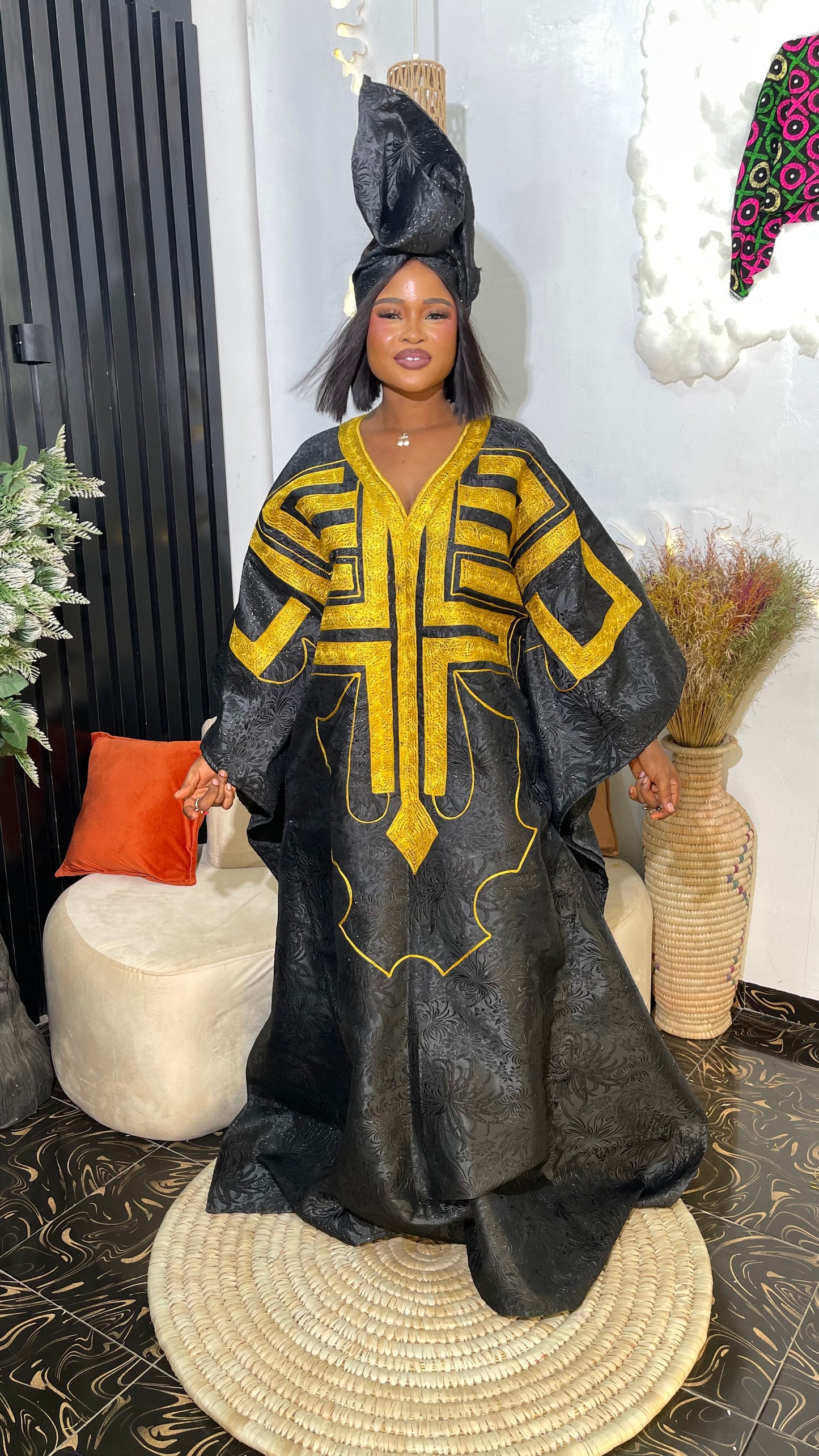 Morire Luxury Damask bubu dress with embroidery