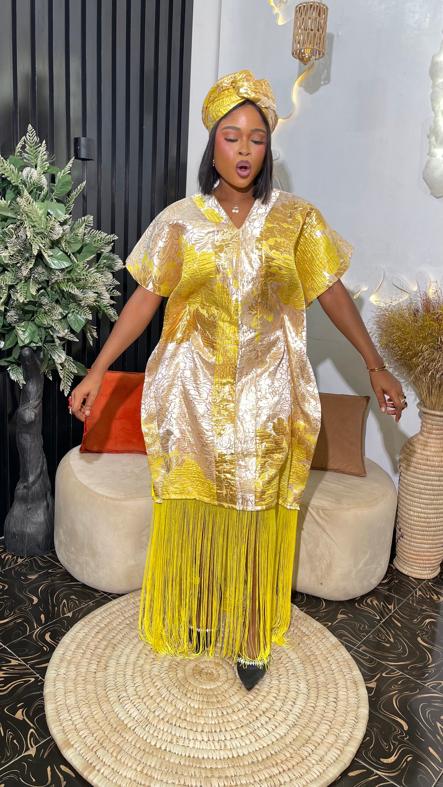 Aramide Damask  / Brocade Dress With Fringe