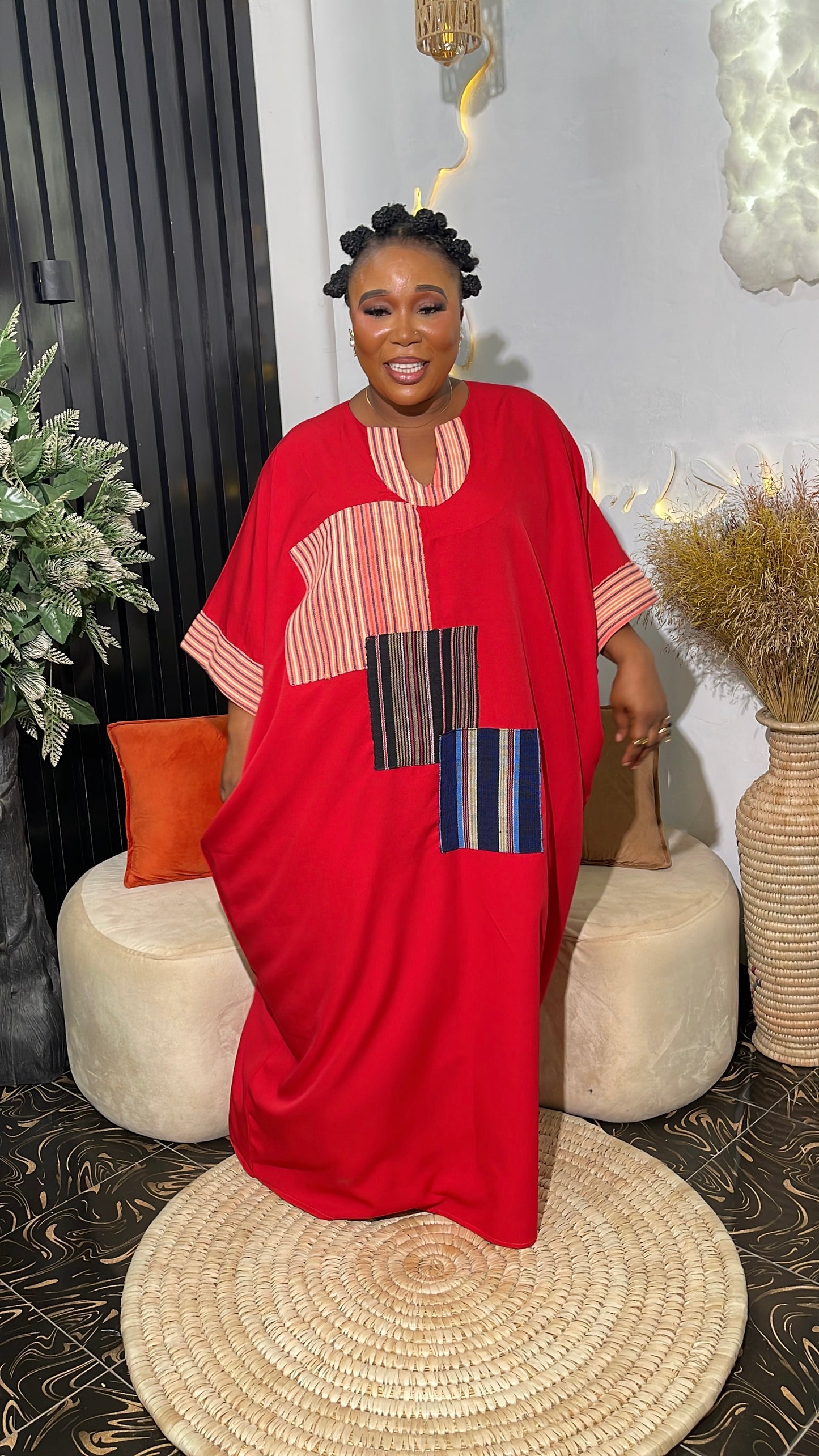 Omeun elegant crepe bubu dress with aso oke patches