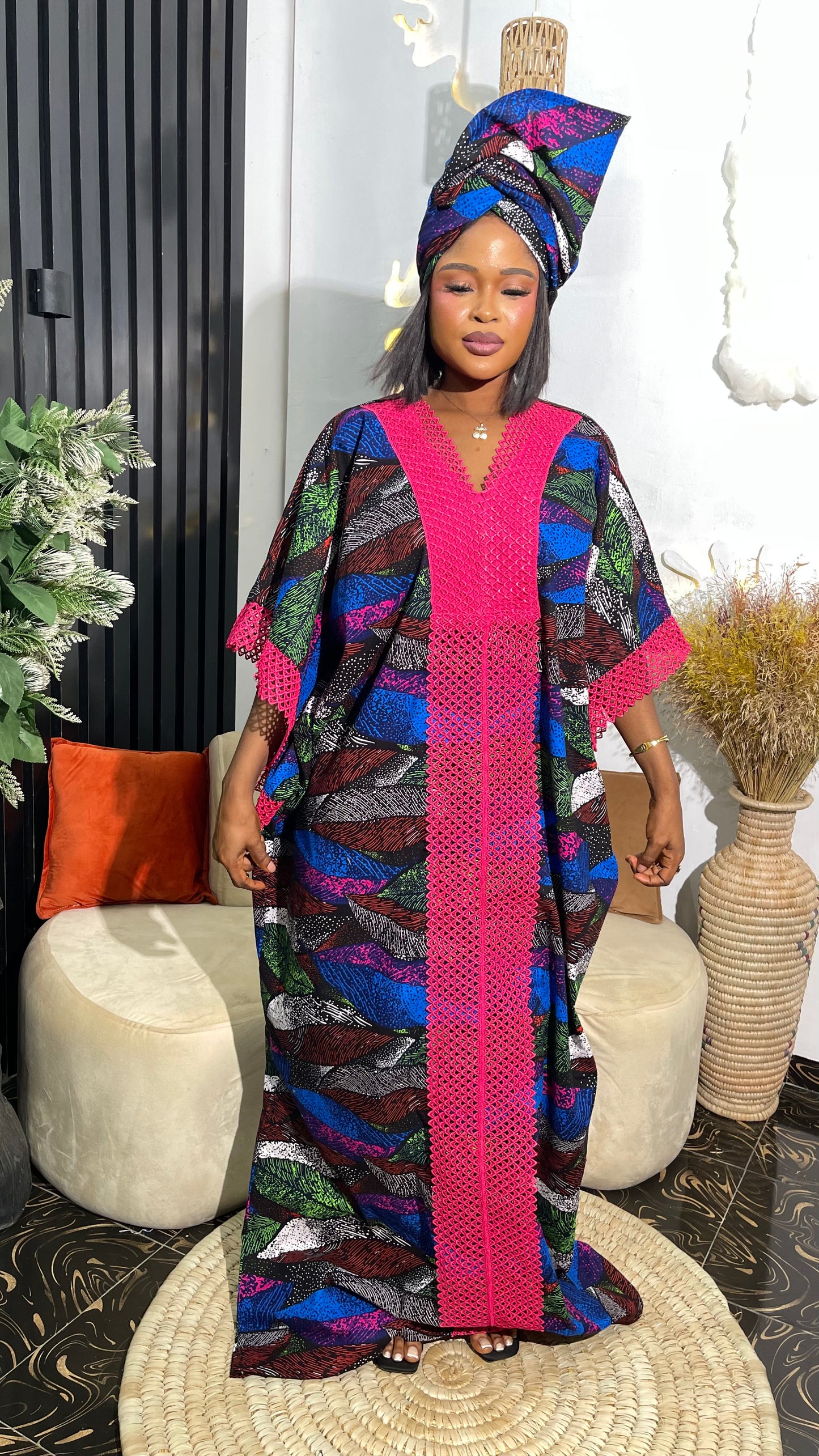 Ngozi Ankara with lace design maxi free dress