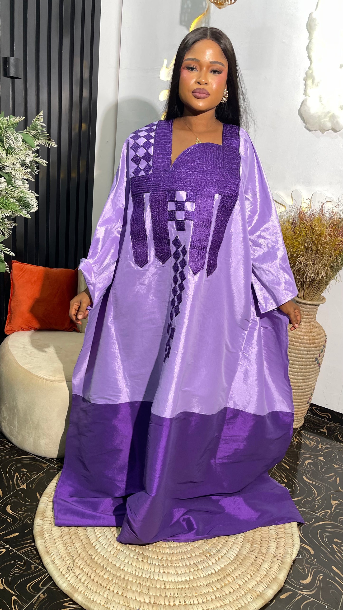 Rukie Luxury Micado Bubu Dress With Embroidery