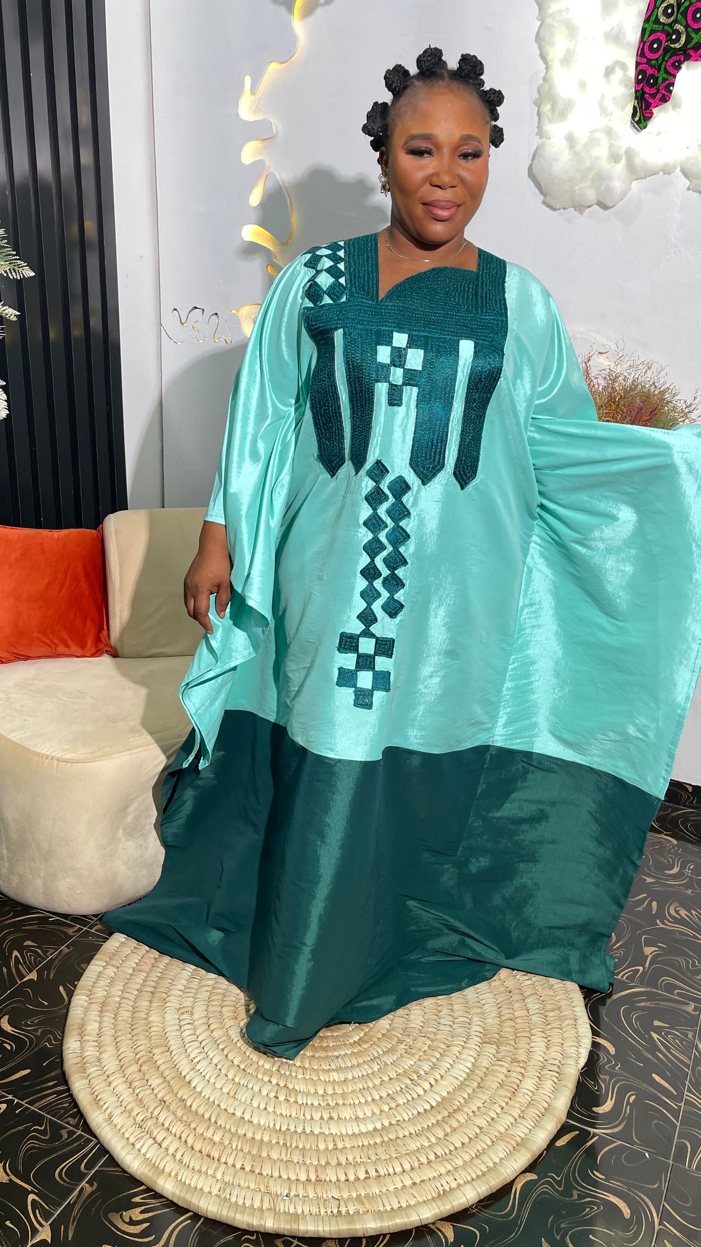 Rukie Luxury Micado Bubu Dress With Embroidery