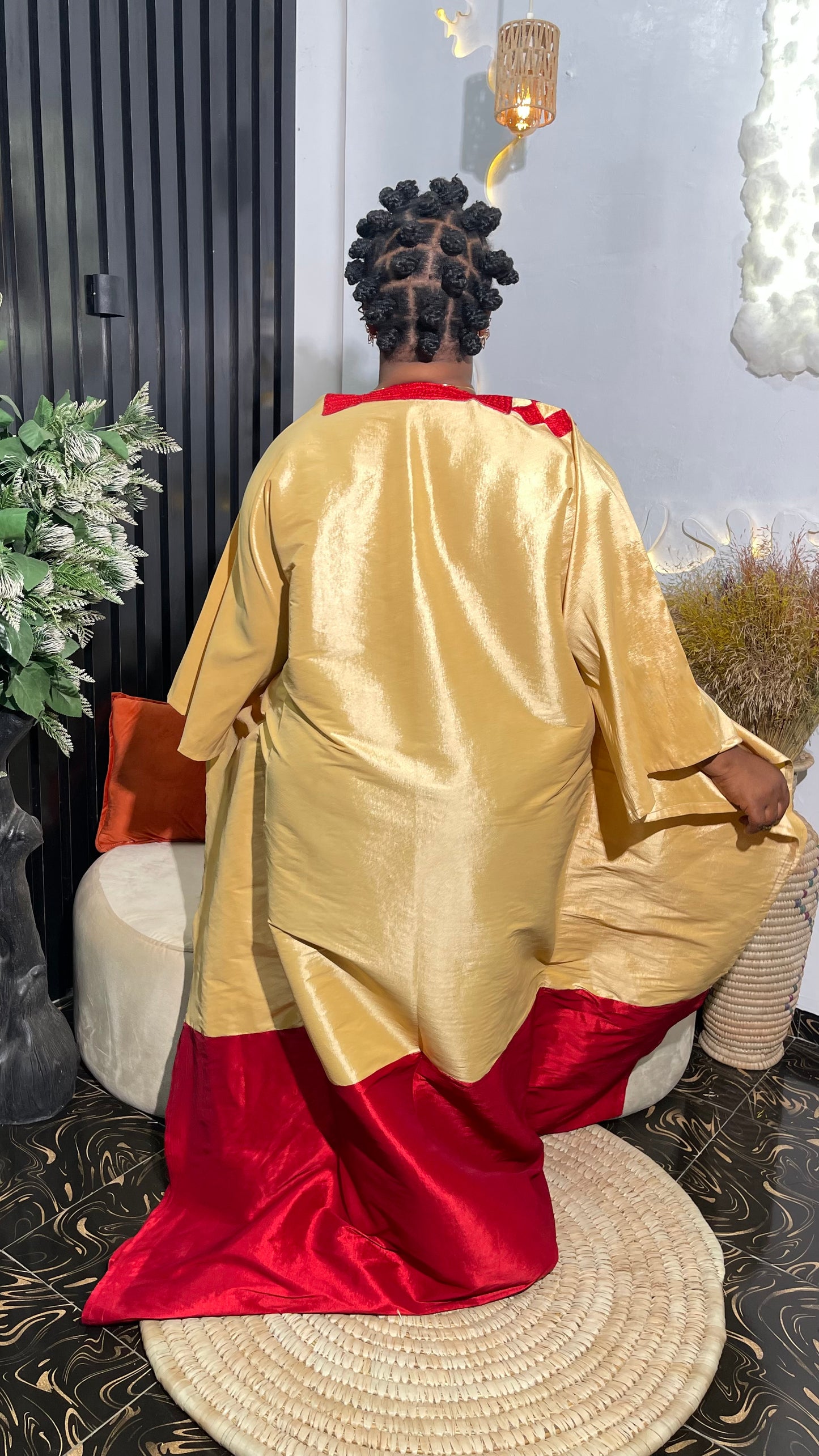 Rukie Luxury Micado Bubu Dress With Embroidery