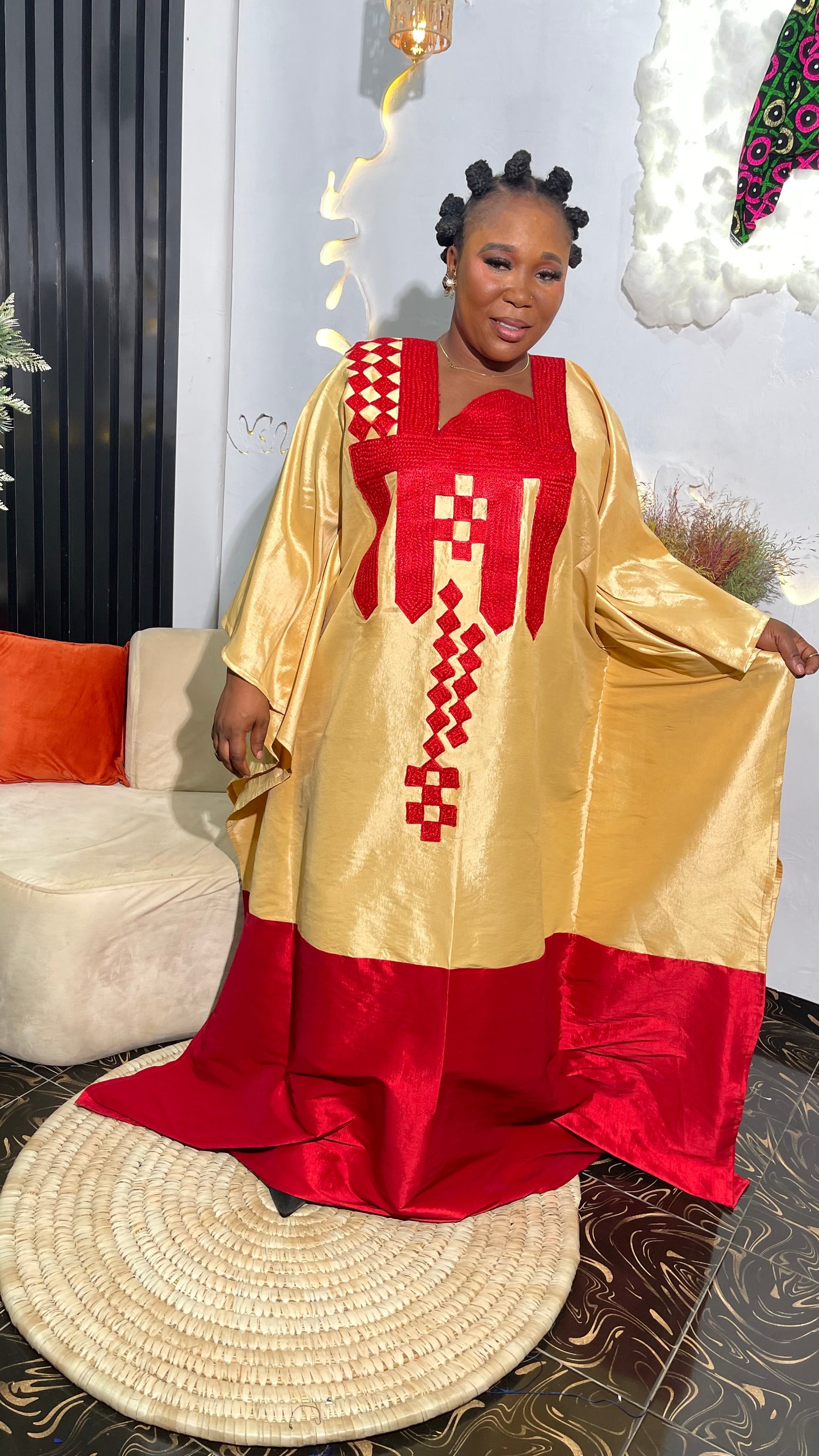 Rukie Luxury Micado Bubu Dress With Embroidery