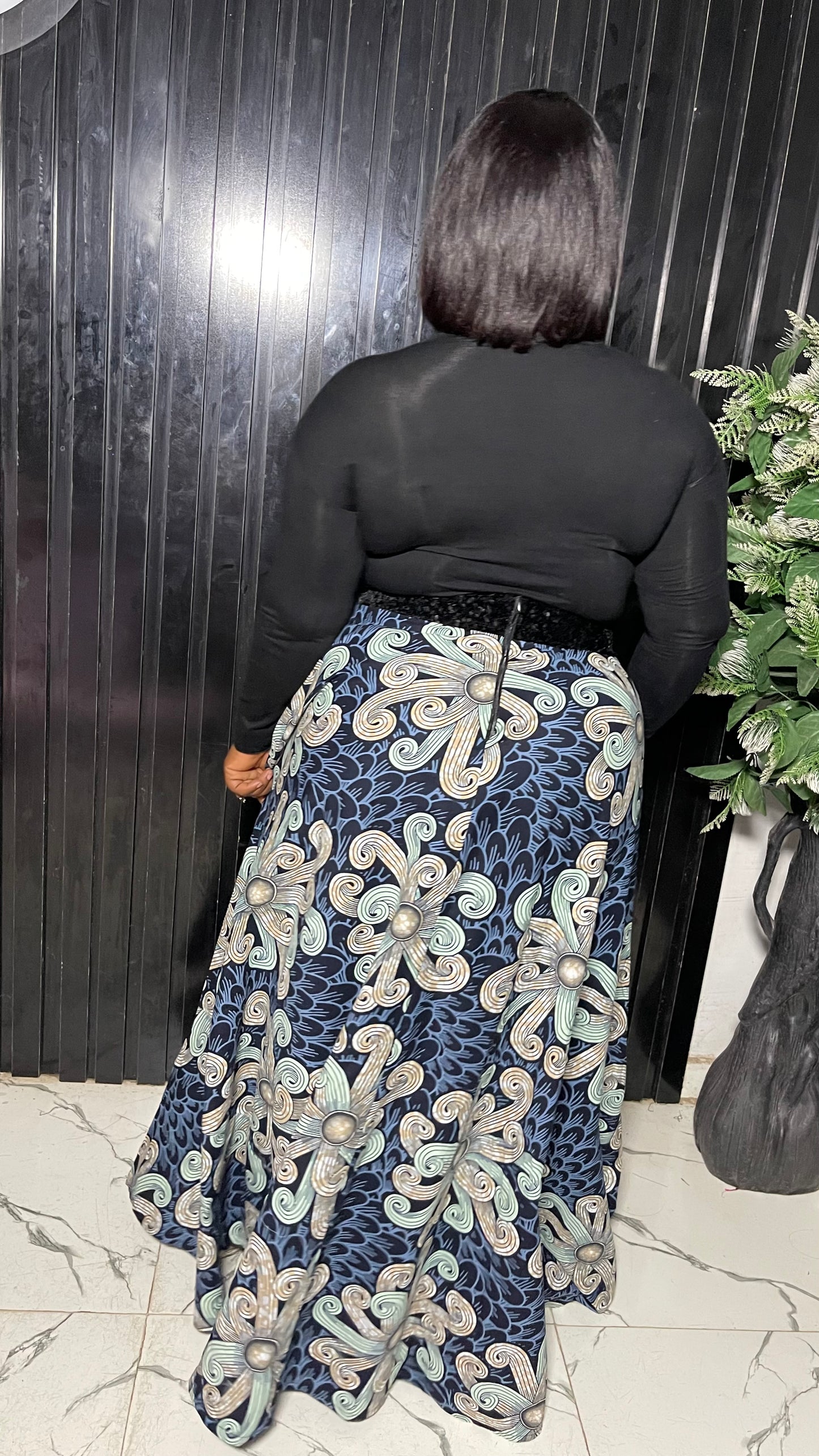 Remmy maxi Ankara flared skirt with sequin band