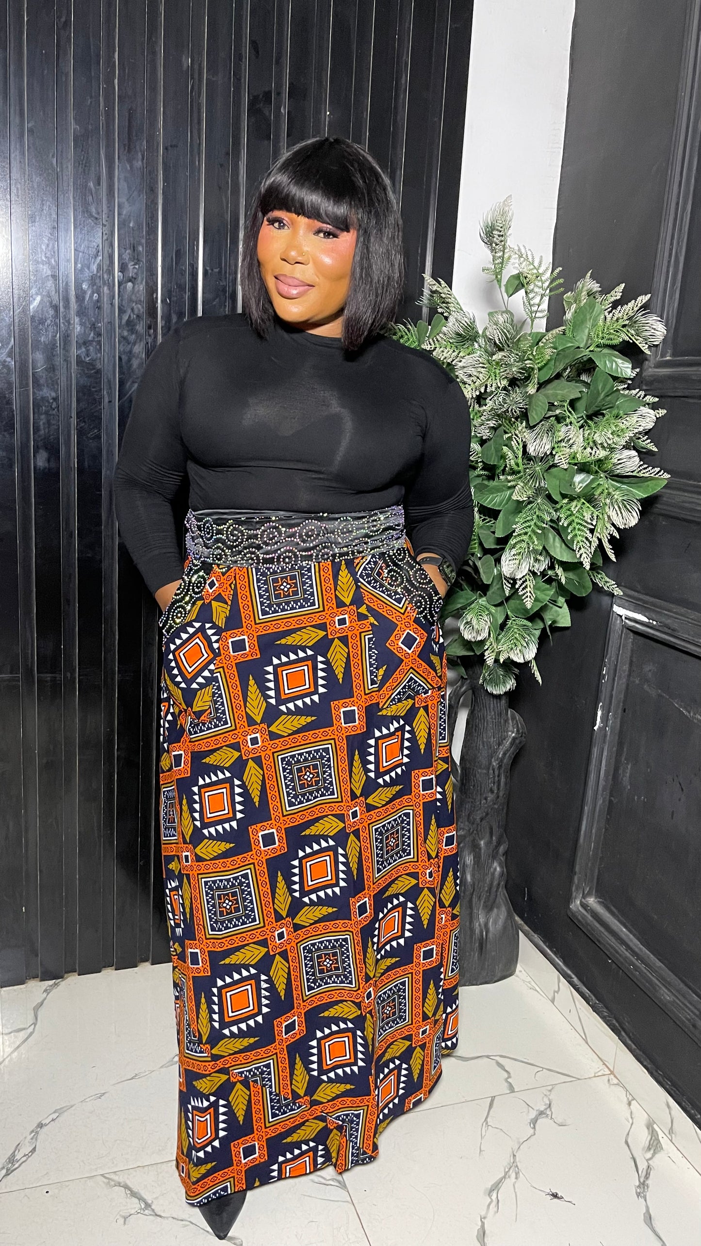 Iremide maxi Ankara flared wrap skirt with embellished band