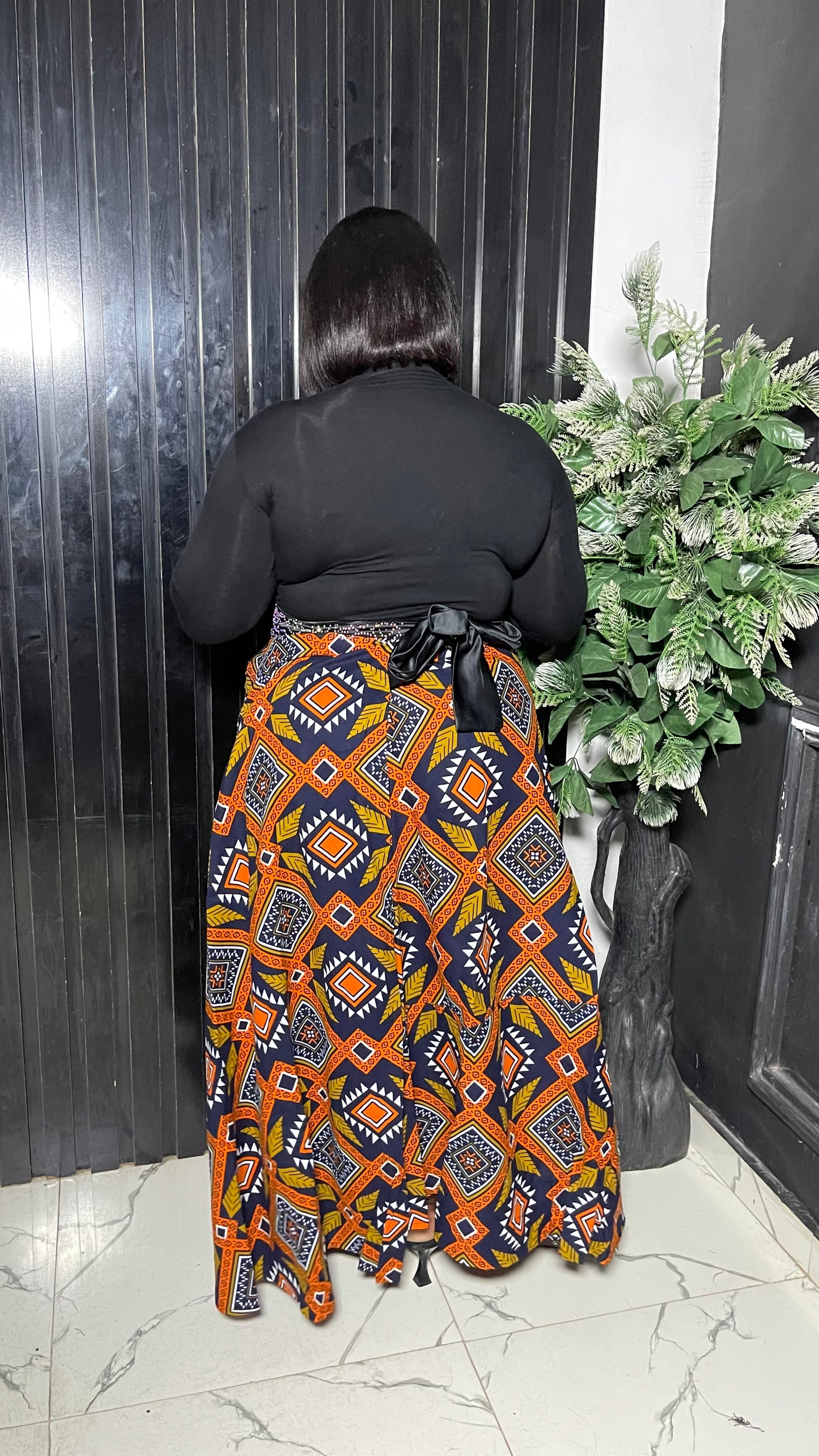 Iremide maxi Ankara flared wrap skirt with embellished band