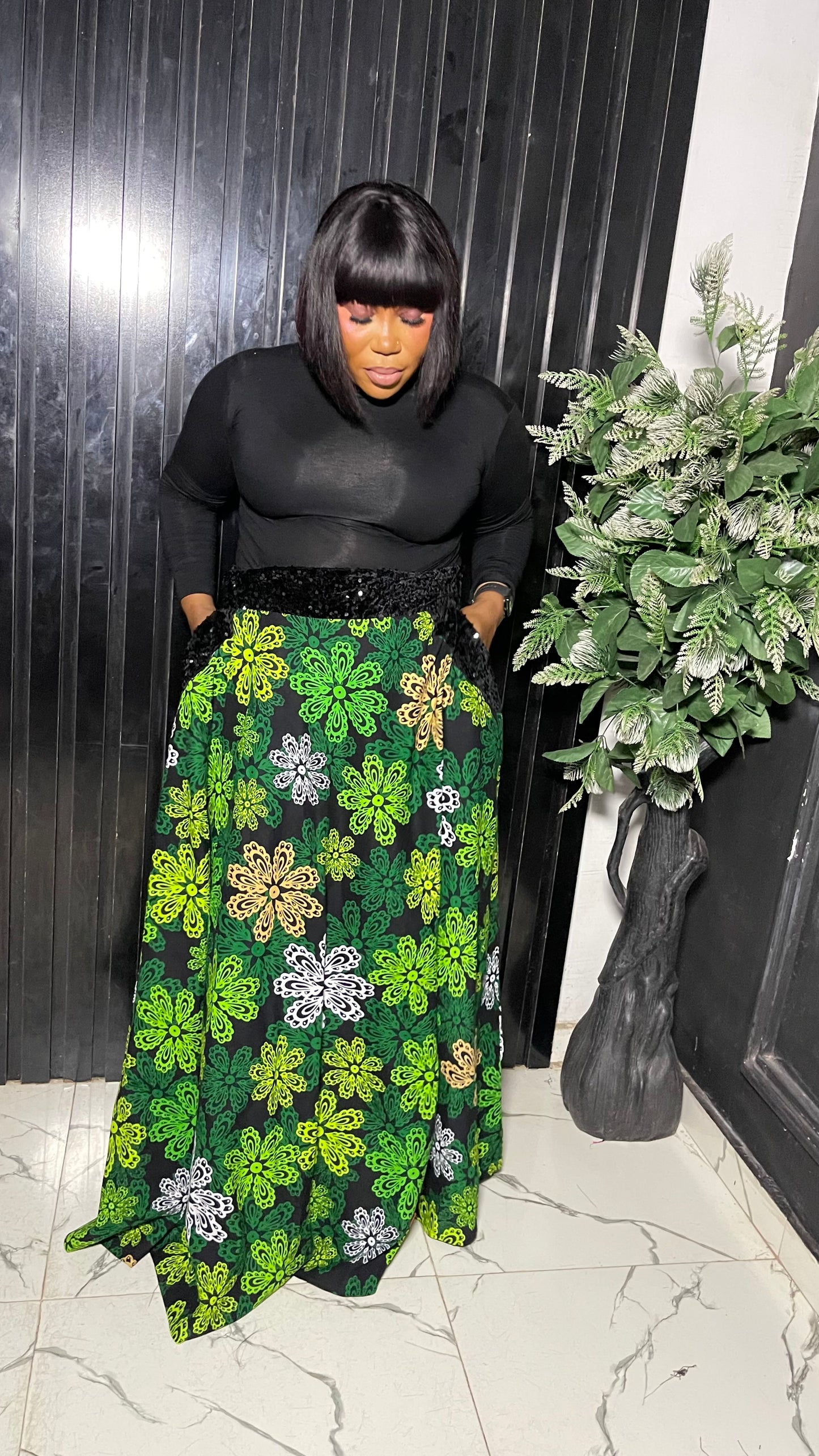 Remmy maxi Ankara flared skirt with sequin band