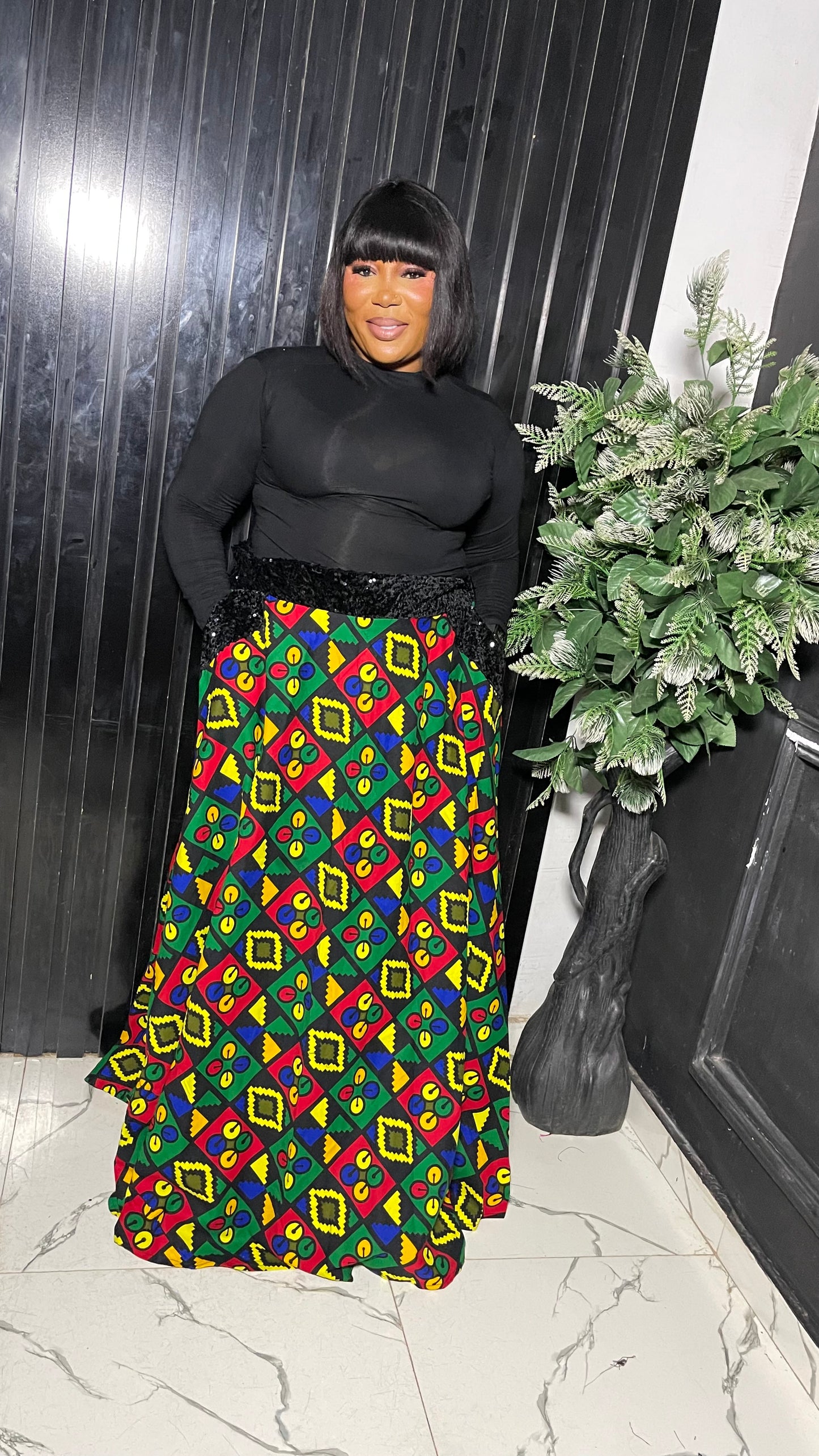 Remmy maxi Ankara flared skirt with sequin band