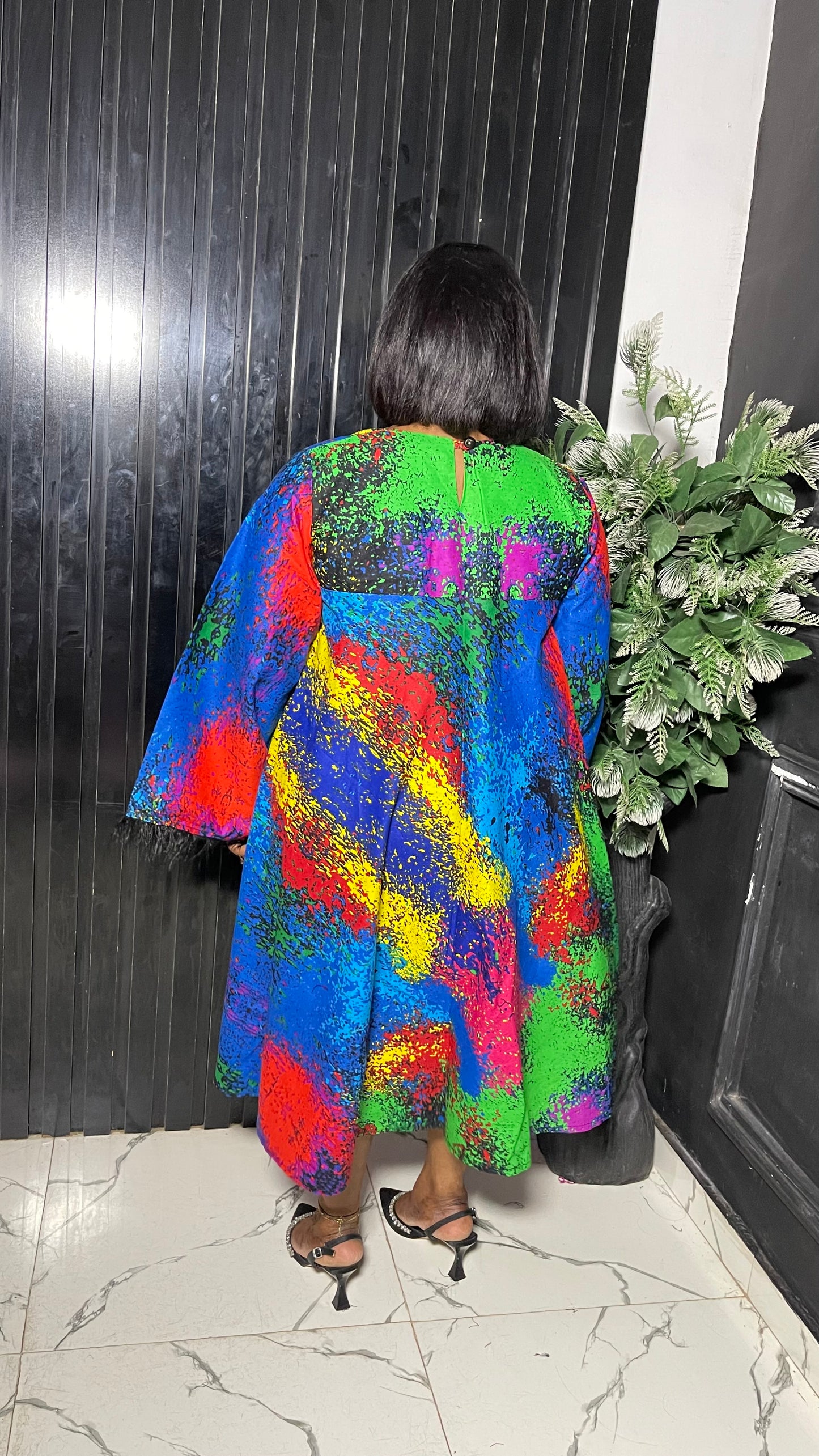 Yemmy Free Size Stylish Ankara African dress with feathers