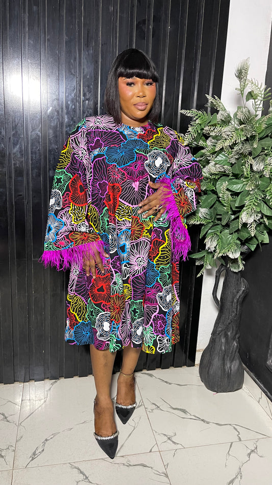 Yemmy Free Size Stylish Ankara African dress with feathers