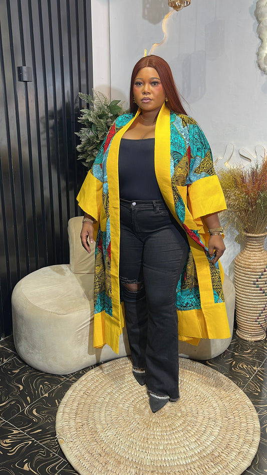 Priscy sophisticated Ankara with aso oke kimono jacket
