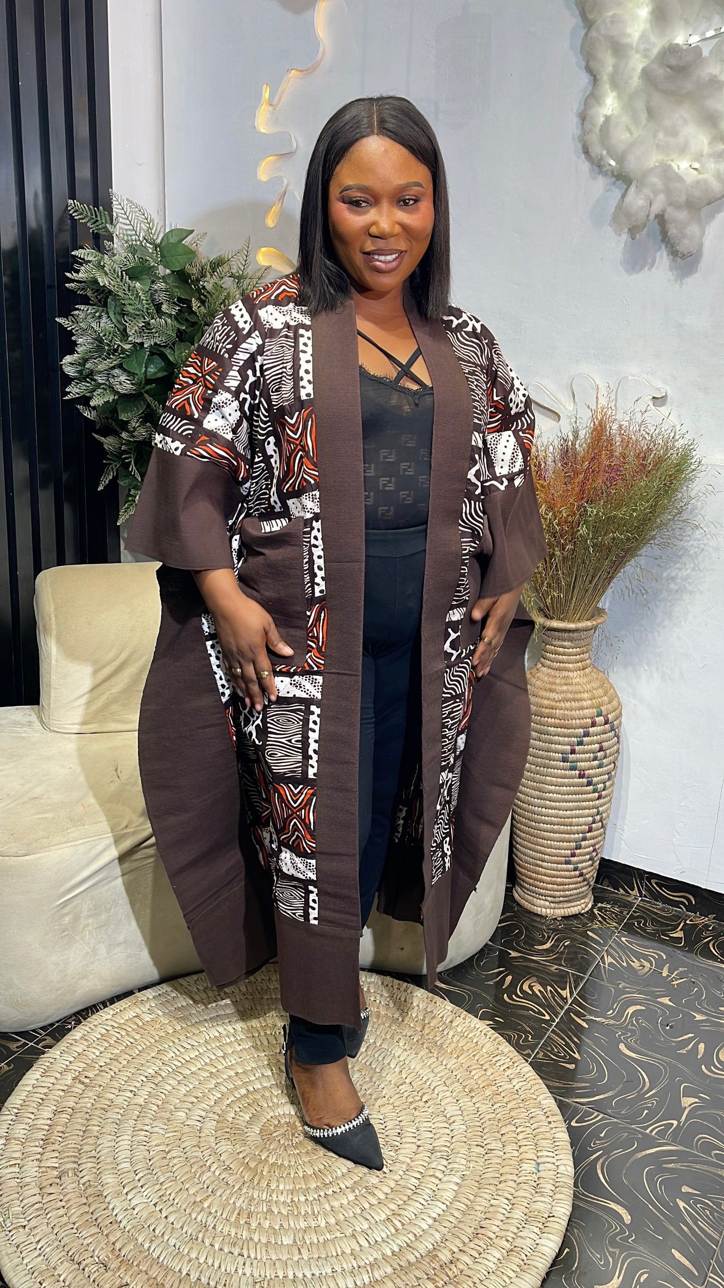 Priscy sophisticated Ankara with aso oke kimono jacket