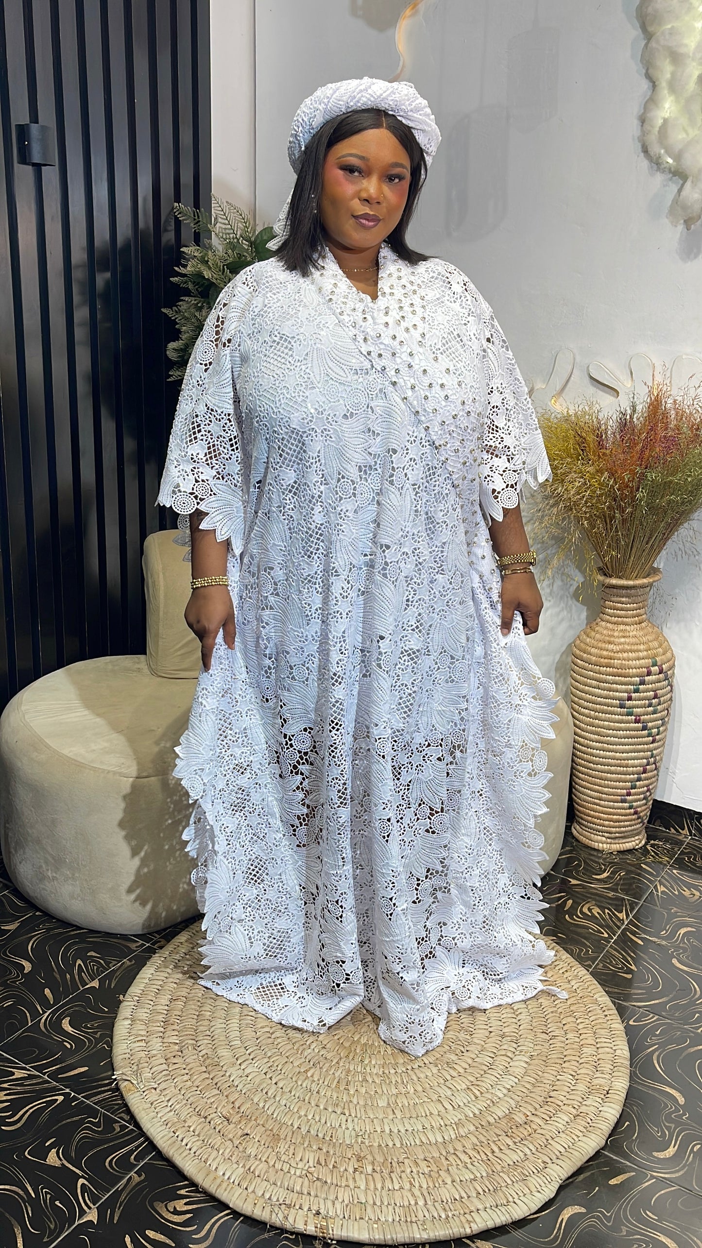 Sandra luxury white bubu lace dress