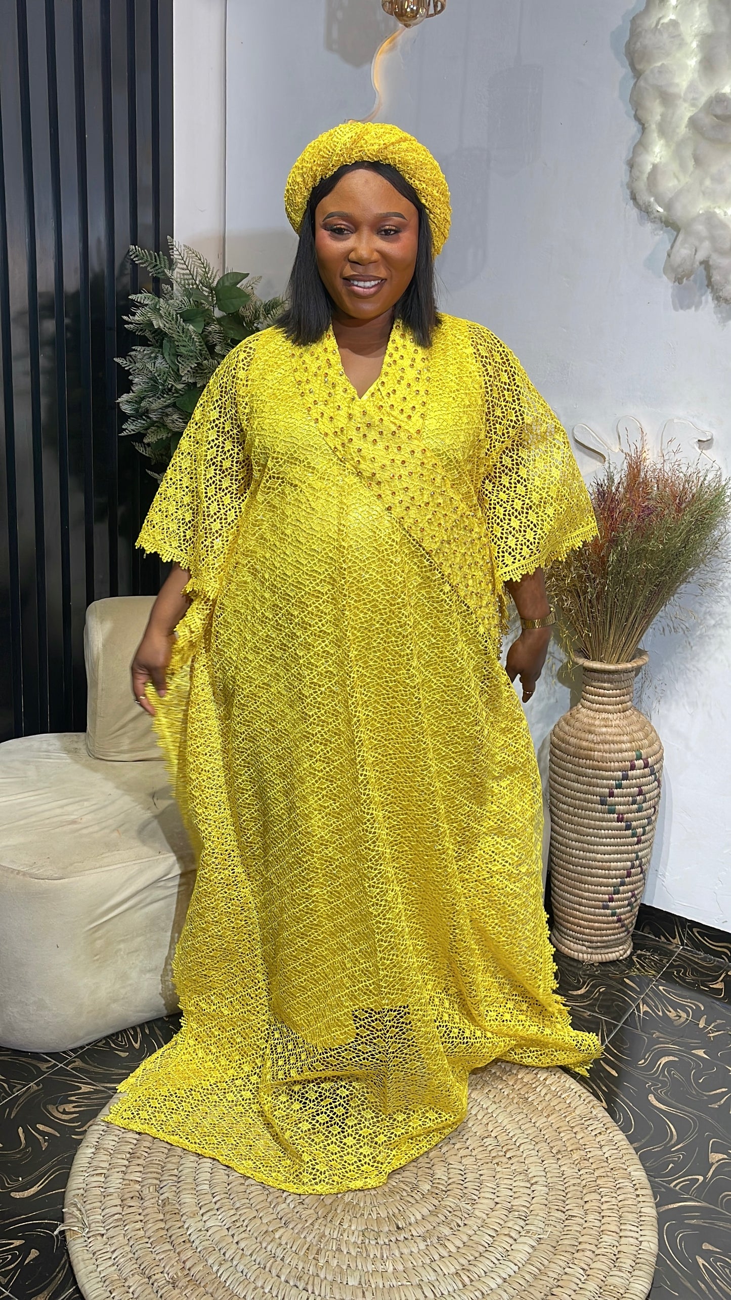 Eva luxury yellow bubu lace dress