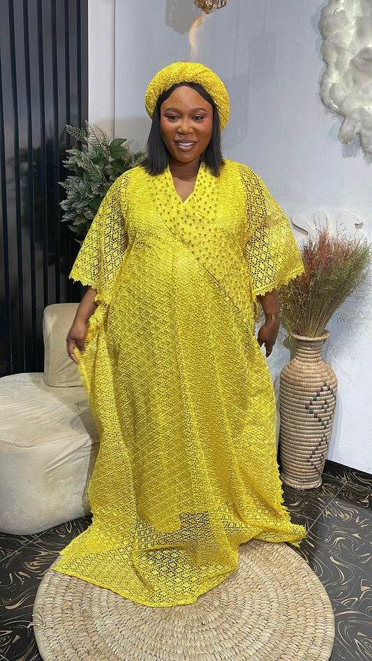 Eva luxury yellow bubu lace dress