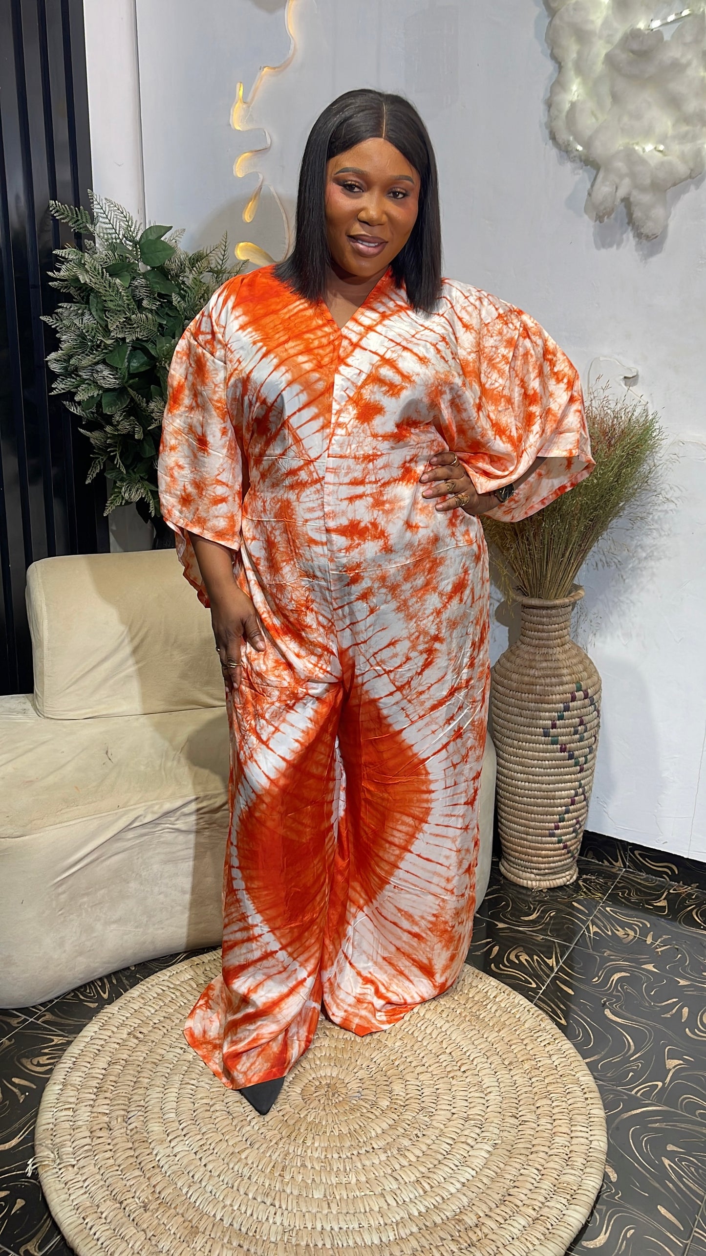 Enny African Tie-dye palazzo jumpsuit with belt