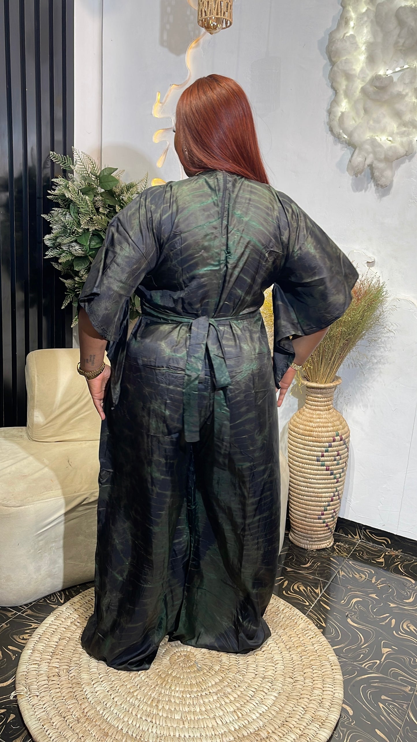 Enny African Tie-dye palazzo jumpsuit with belt