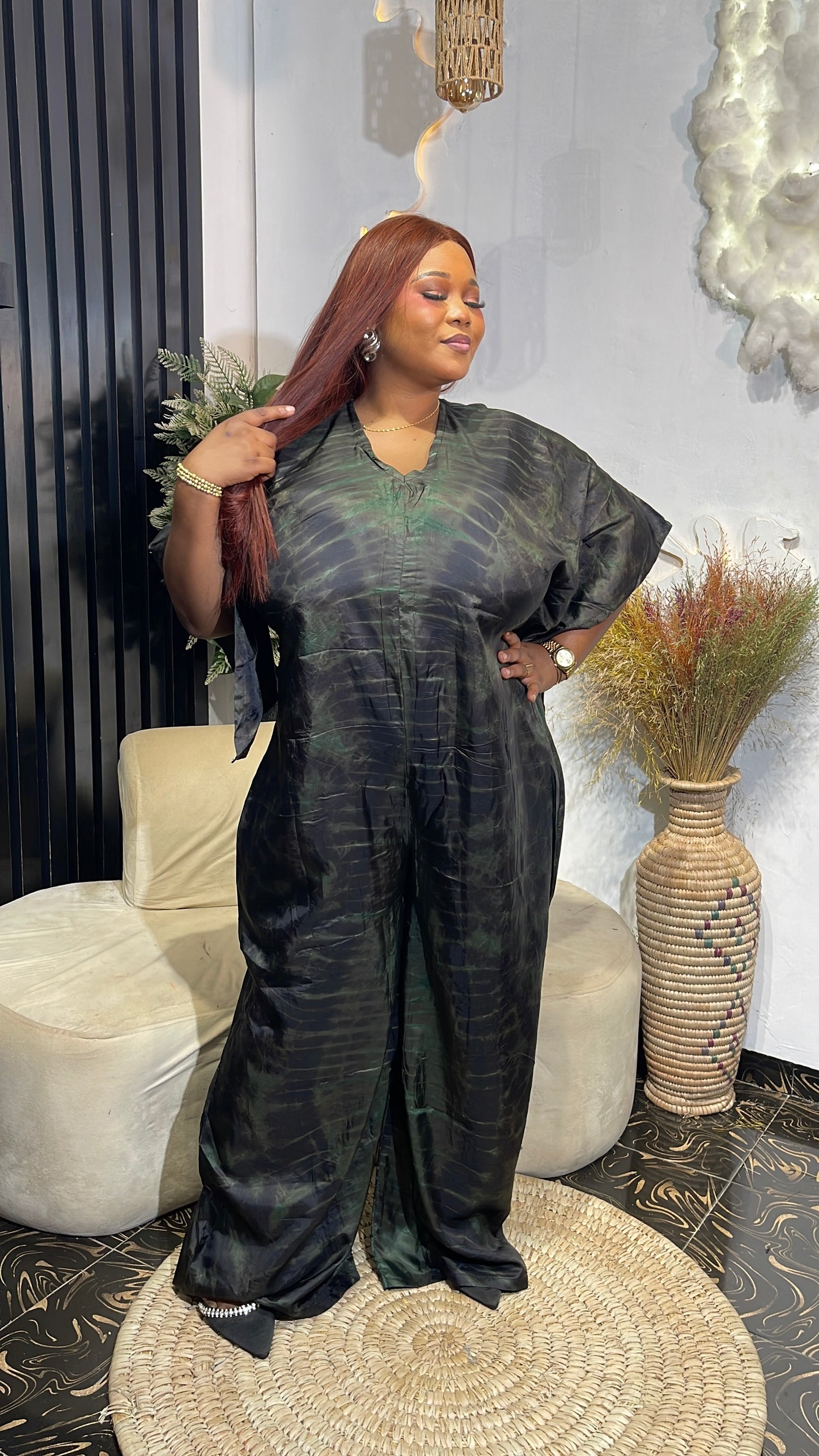 Enny African Tie-dye palazzo jumpsuit with belt