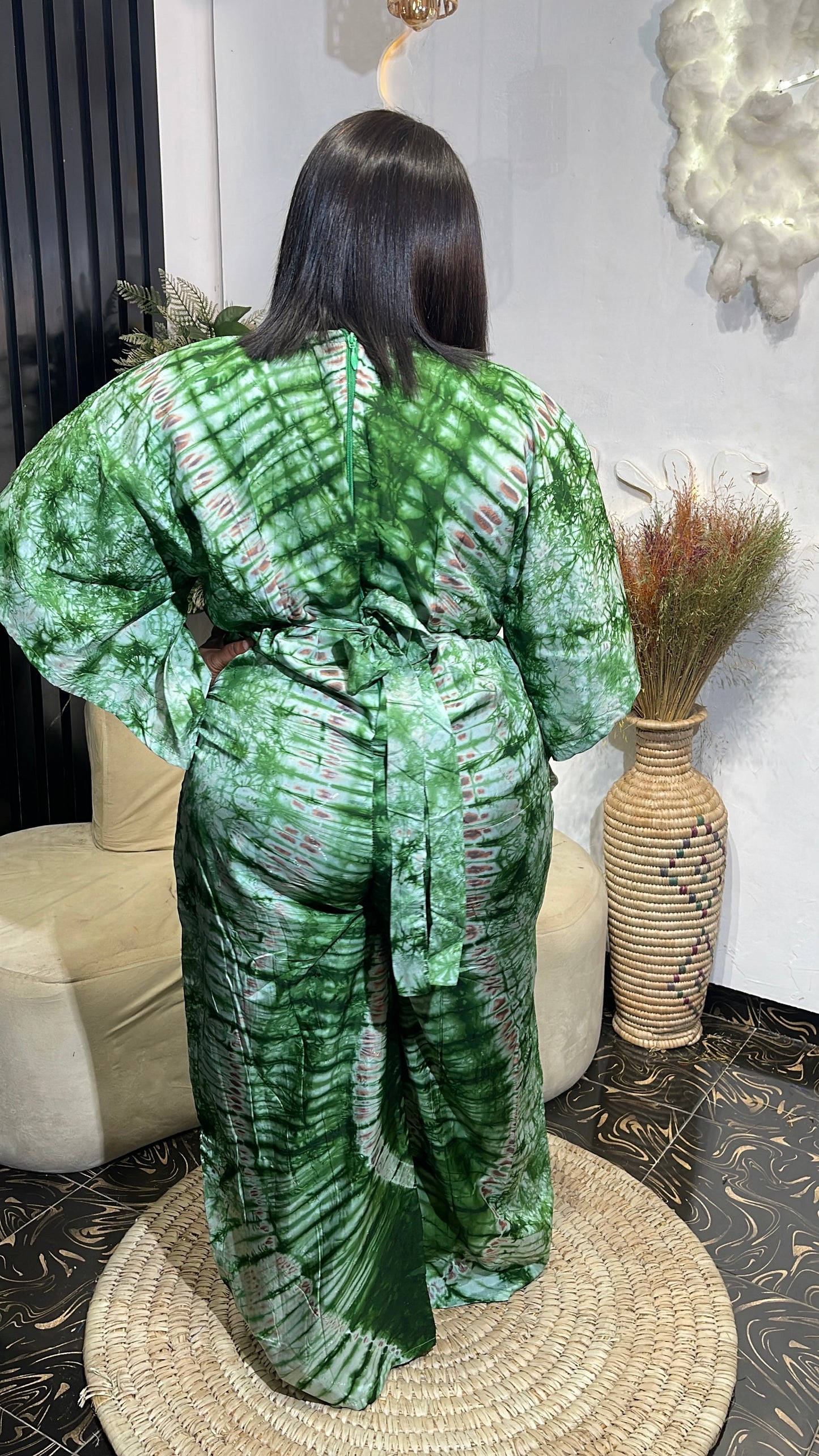 Enny African Tie-dye palazzo jumpsuit with belt