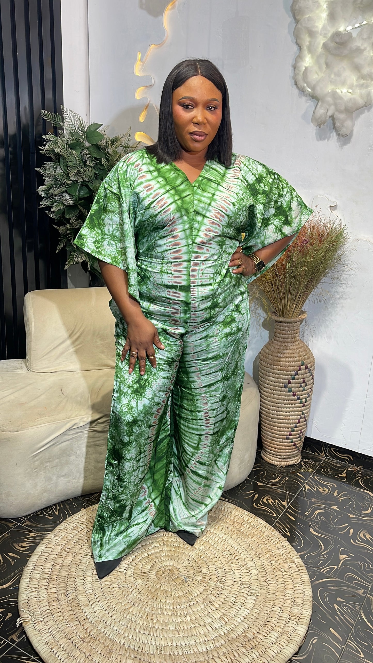 Enny African Tie-dye palazzo jumpsuit with belt