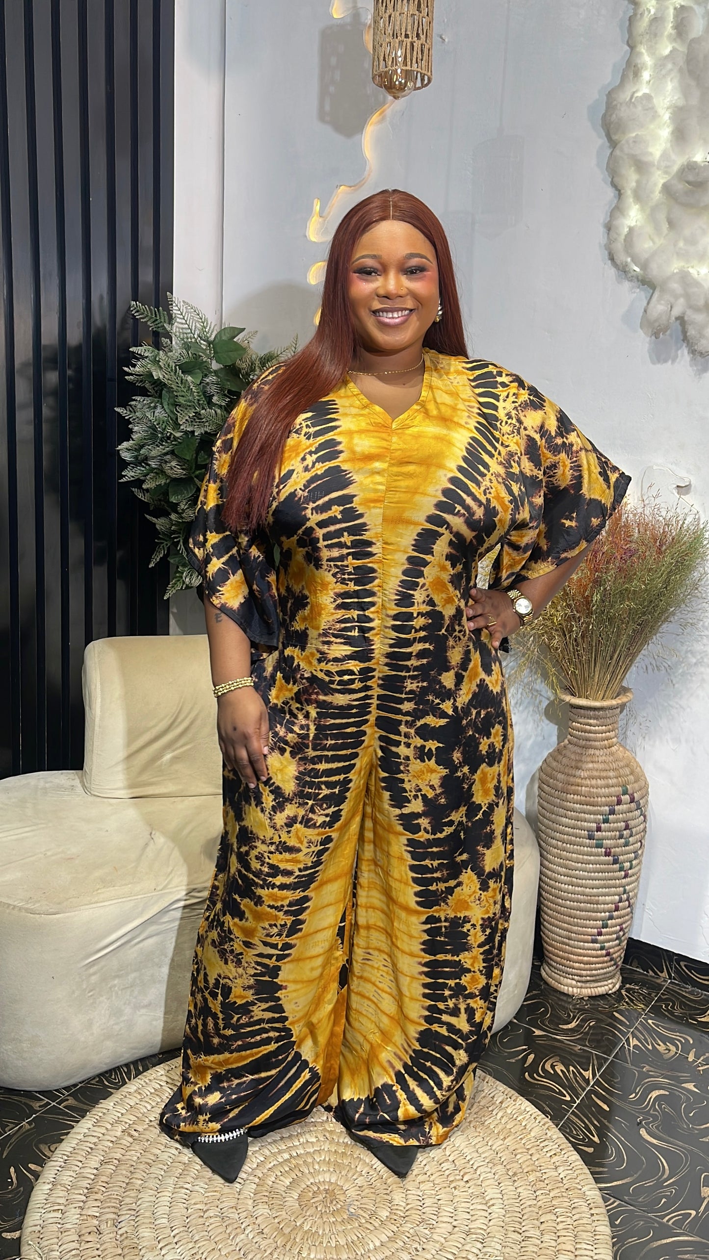 Enny African Tie-dye palazzo jumpsuit with belt