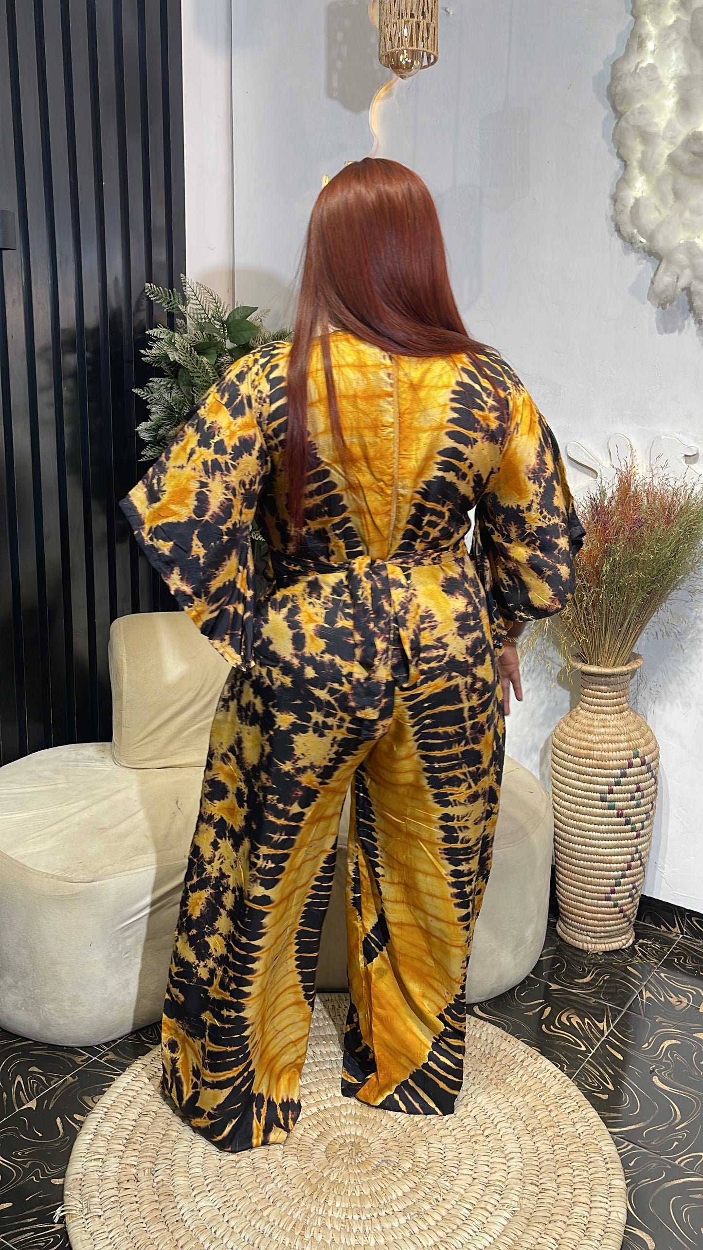 Enny African Tie-dye palazzo jumpsuit with belt