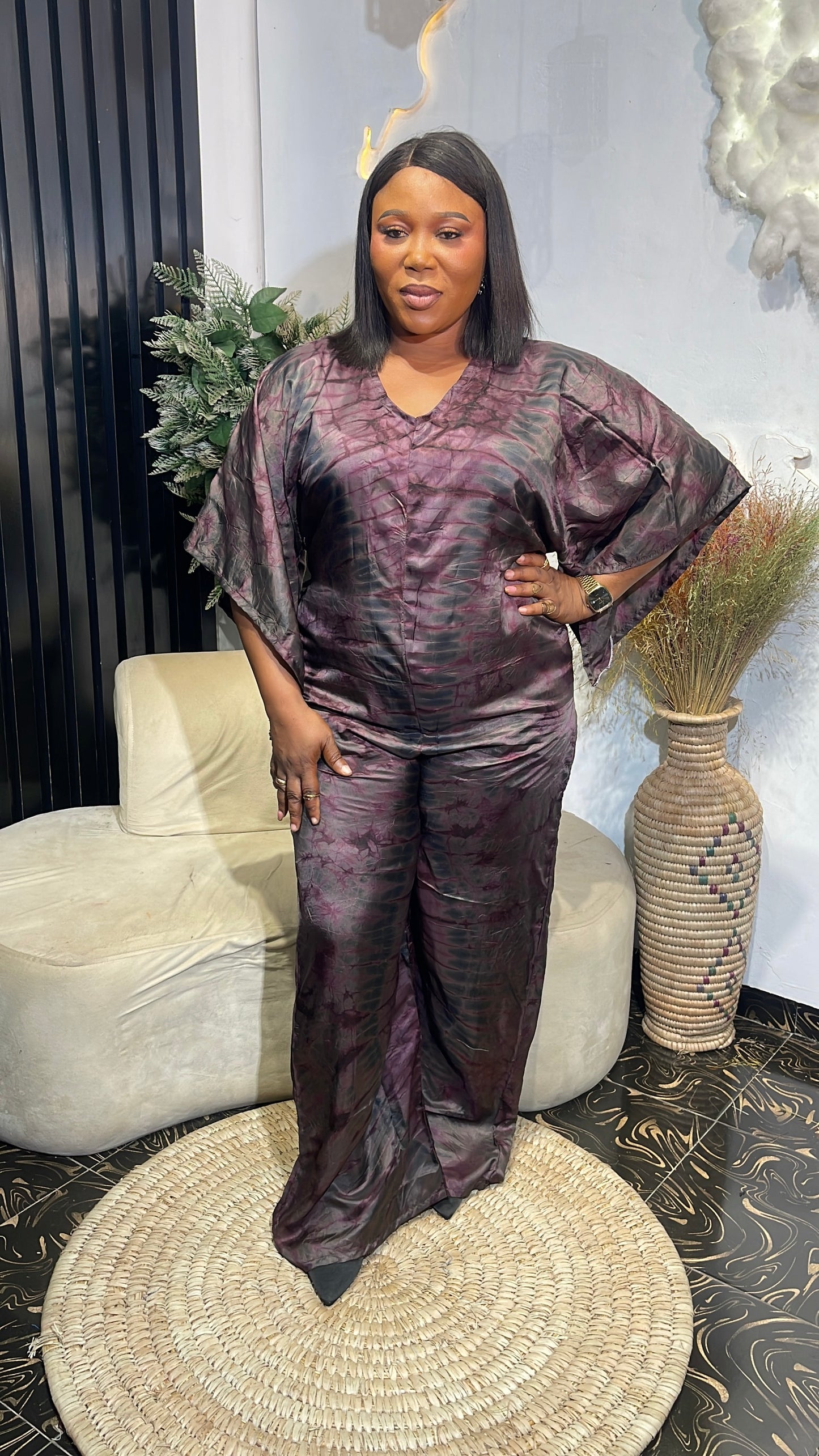 Enny African Tie-dye palazzo jumpsuit with belt