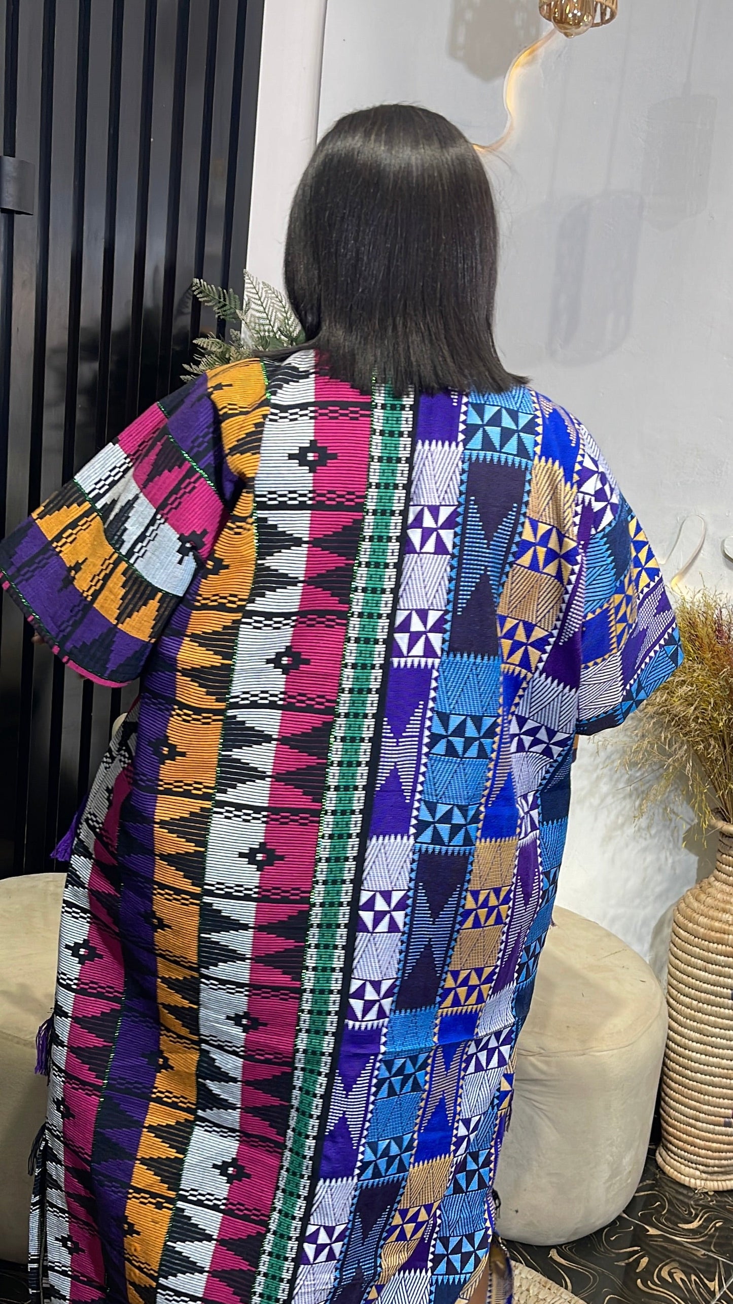 Rhamat Akwete kente maxi free size bubu dress with fringe