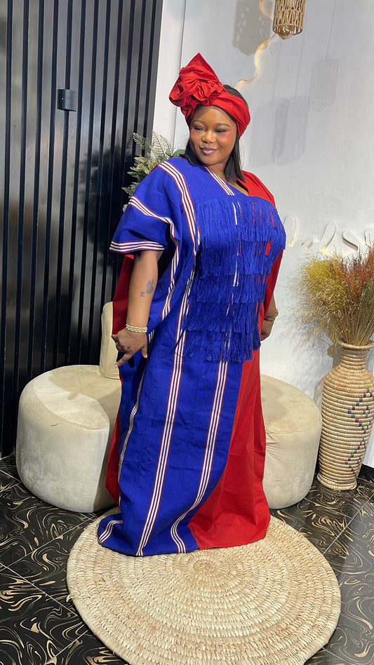 Ifeoma Elegant Aso oke stylish maxi dress with fringe