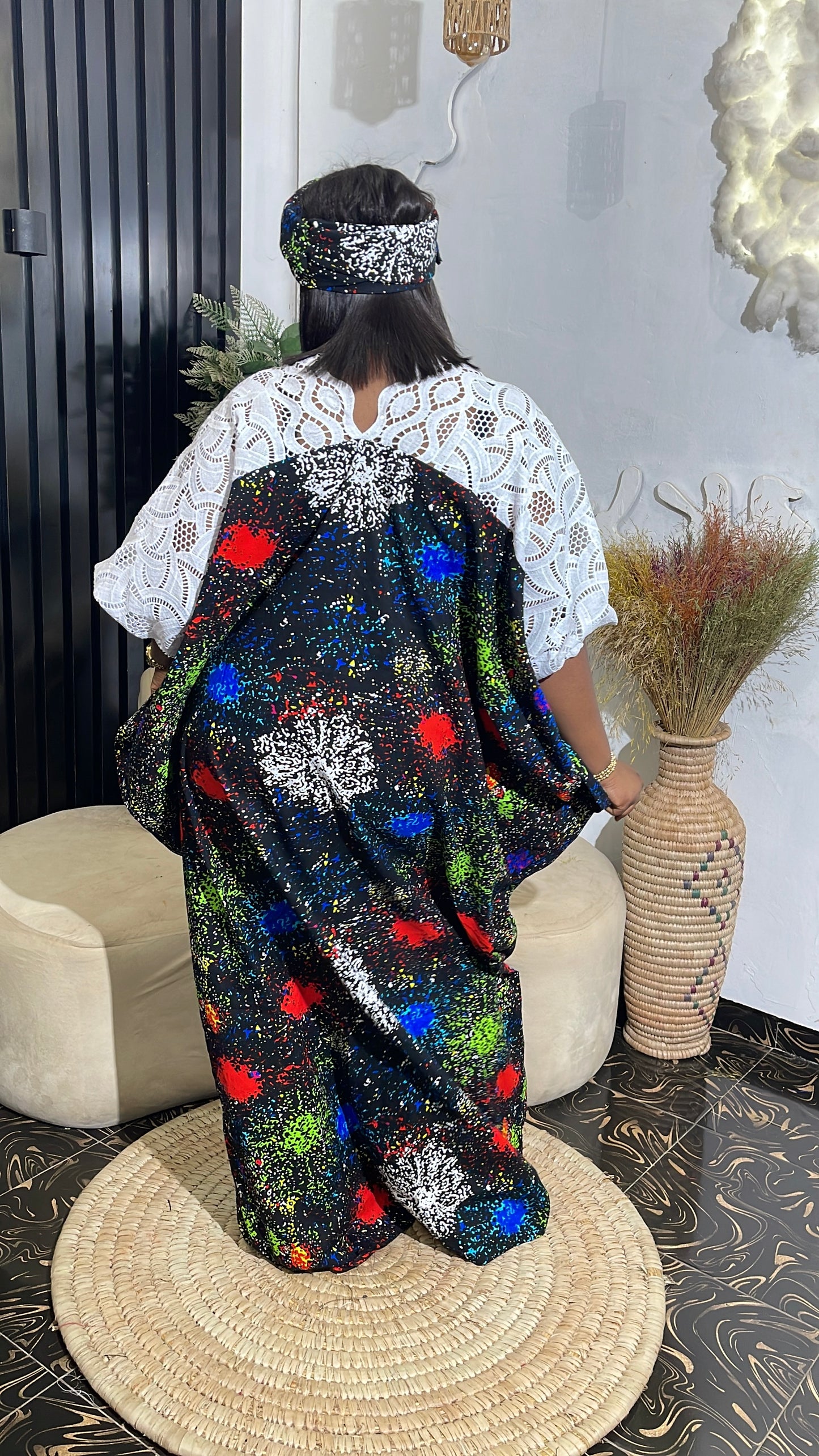 Oluchi Quality Ankara bubu kaftan dress with white lace