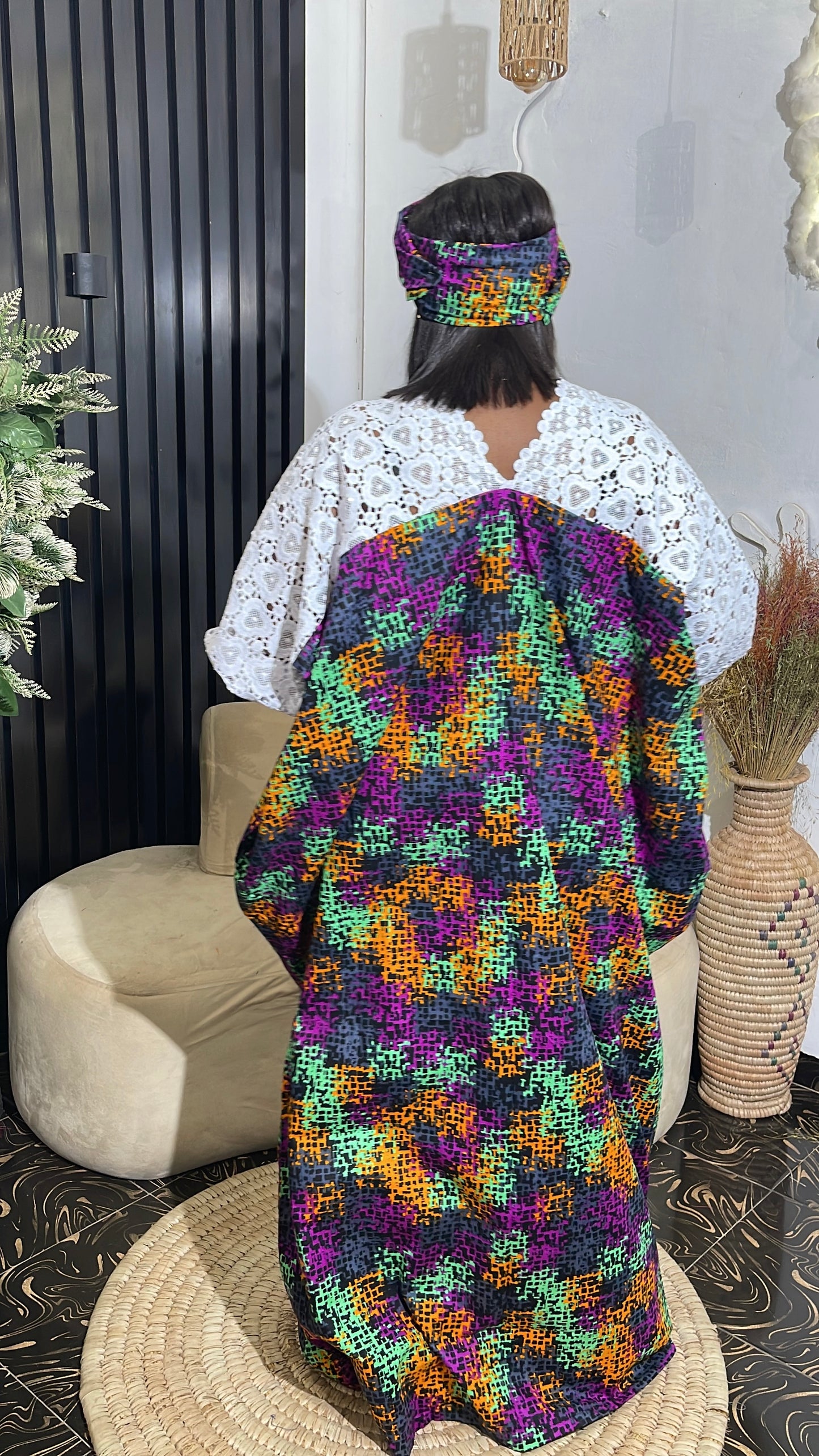Oluchii Quality Ankara bubu kaftan dress with white lace
