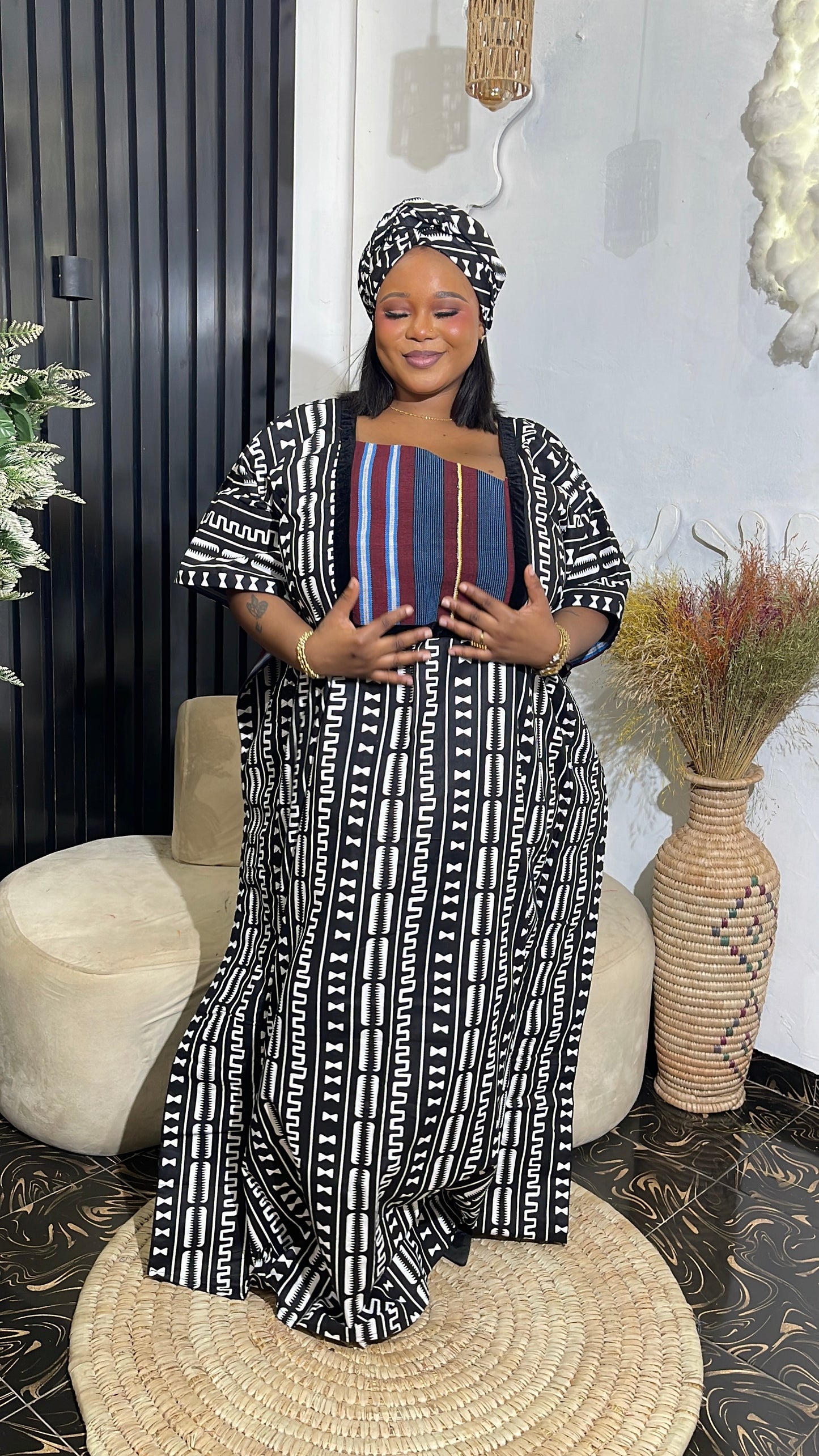 Anikeola Elegant Ankara Bubu kaftan dress with Aso oke