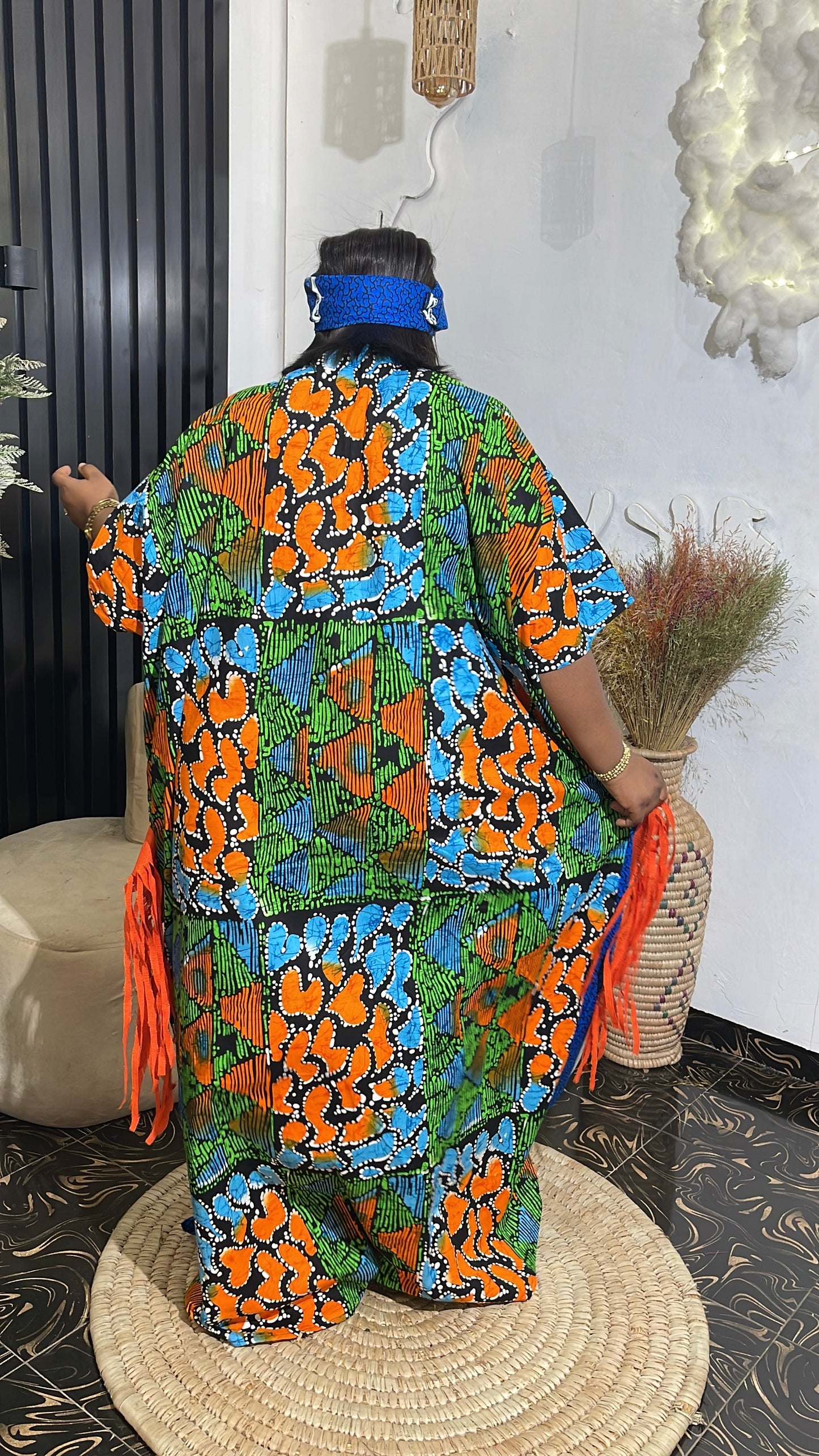 Bunmzy stylish Ankara maxi bubu dress with aso oke