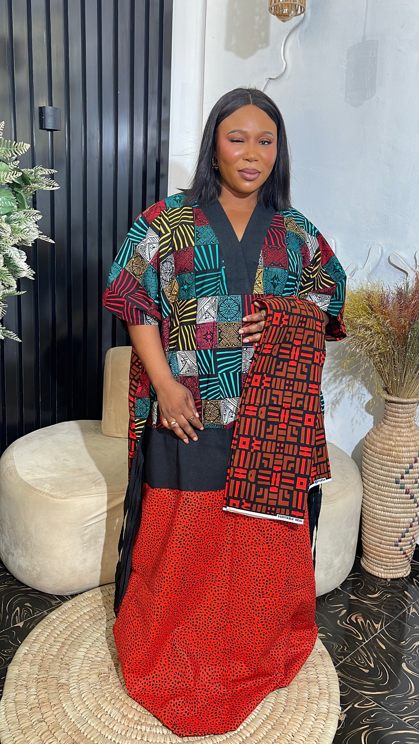 Bunmii stylish Ankara maxi bubu dress with aso oke