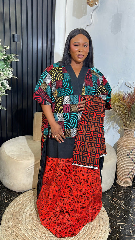 Bunmii stylish Ankara maxi bubu dress with aso oke