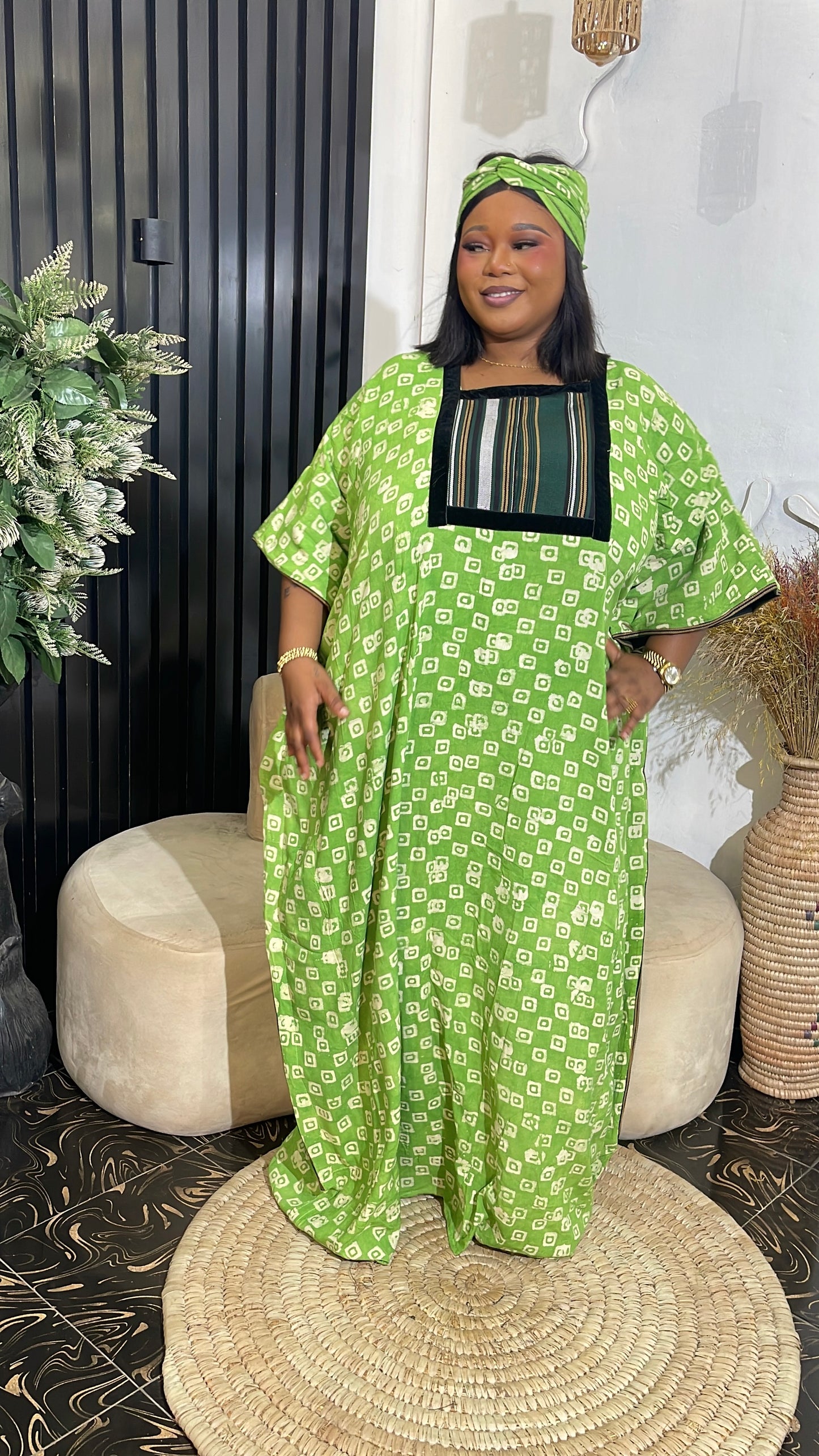 Anikeade Elegant Bubu kaftan dress with Aso oke