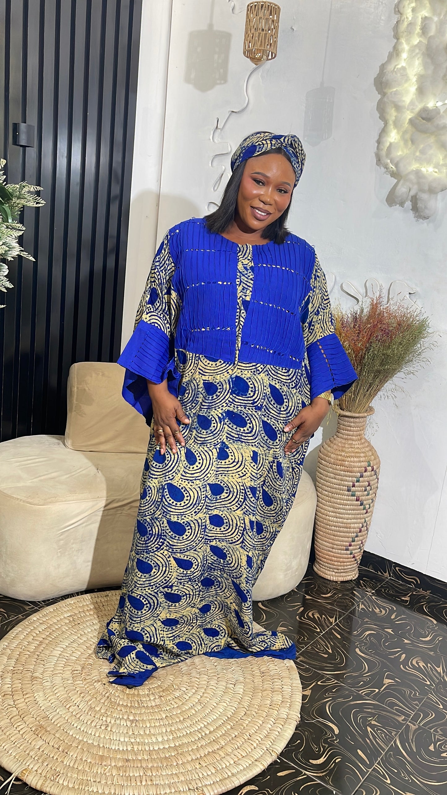 Temilade Elegant Ankara Bubu kaftan dress with Aso oke