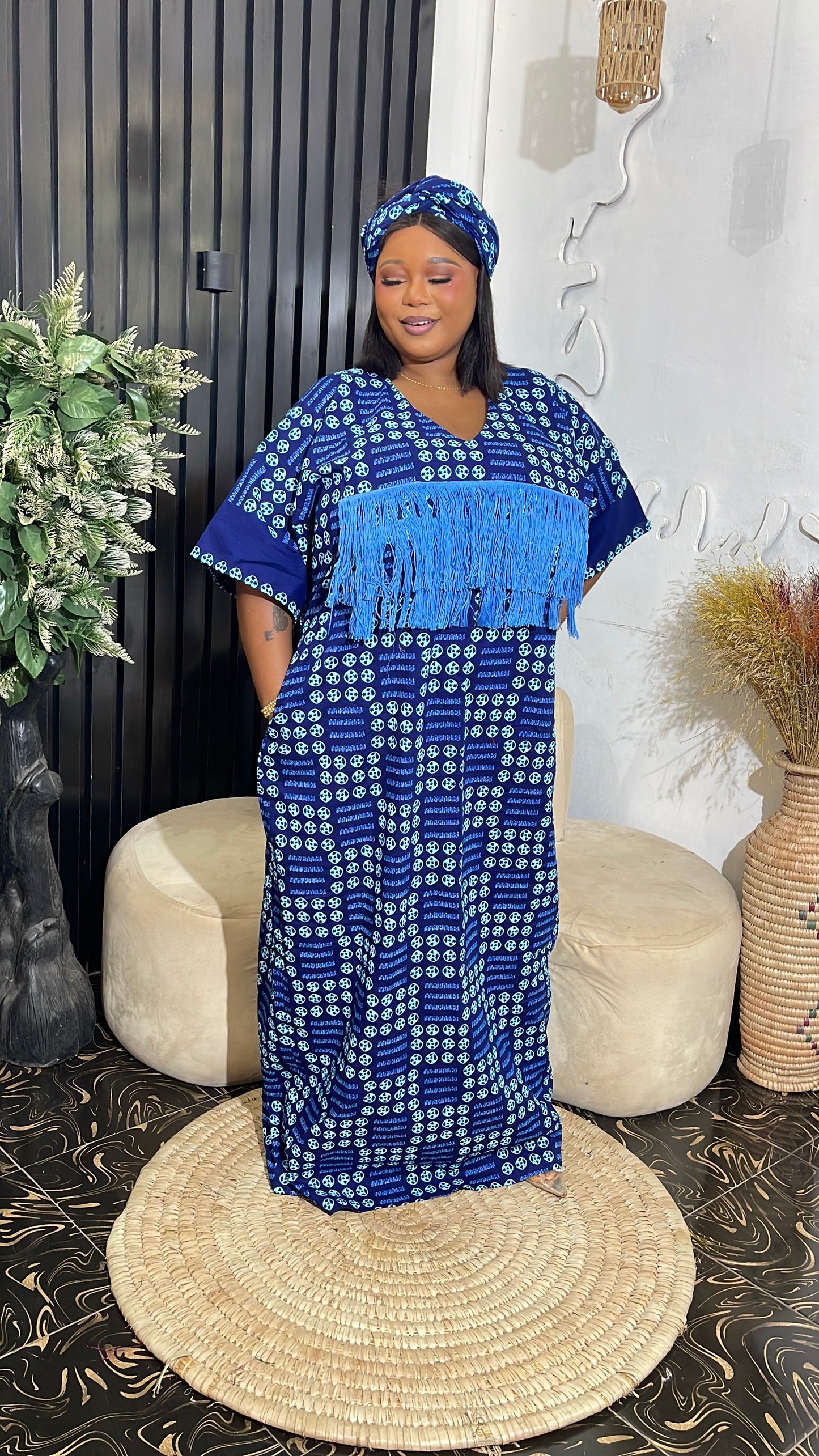 Iretiola Quality Ankara kaftan dress with fringe