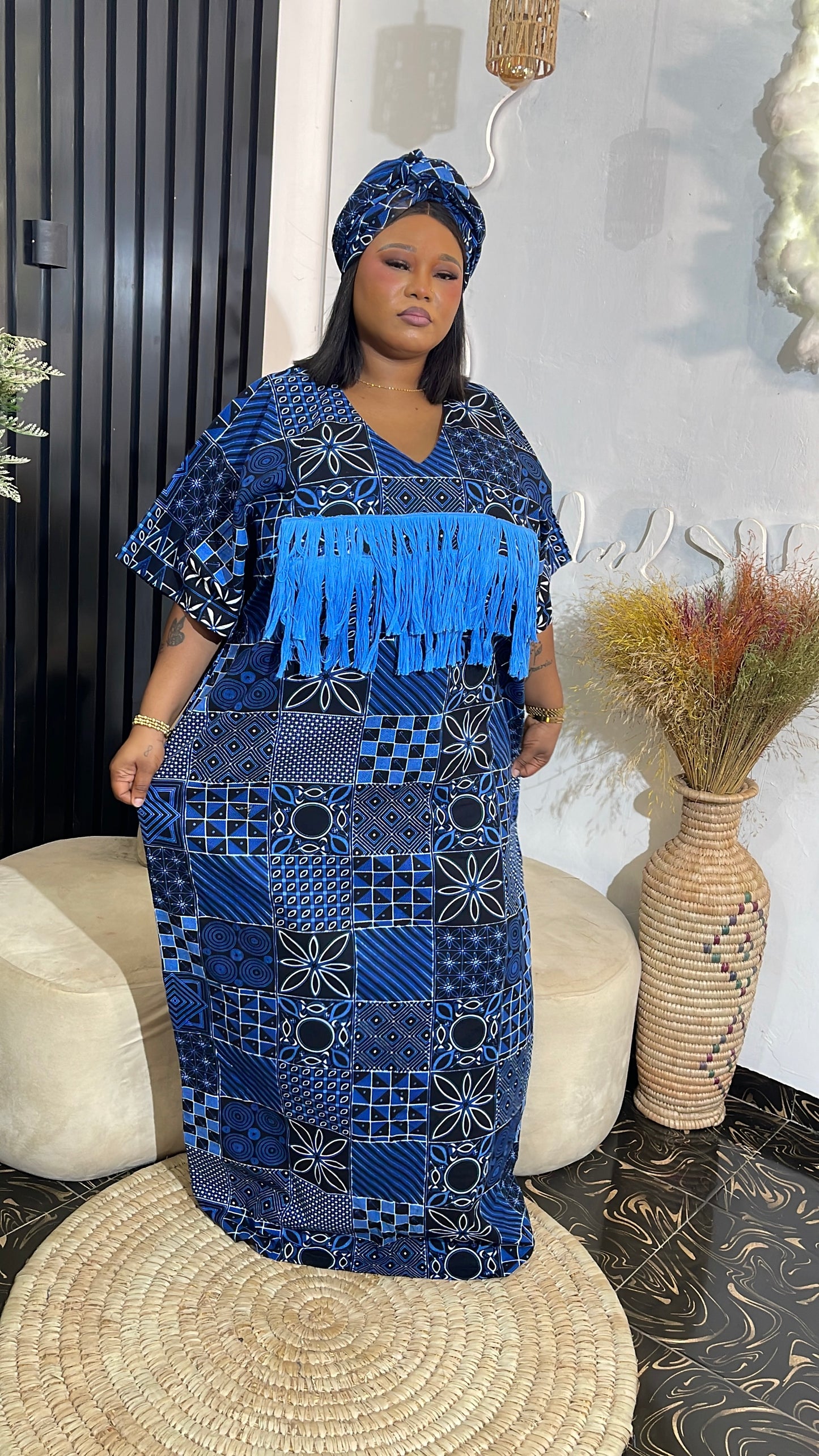 Ireti Quality Ankara kaftan dress with fringe