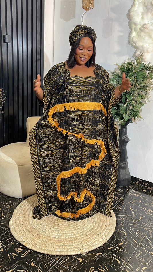 Aduni Elegant Ankara Bubu kaftan dress with fringes